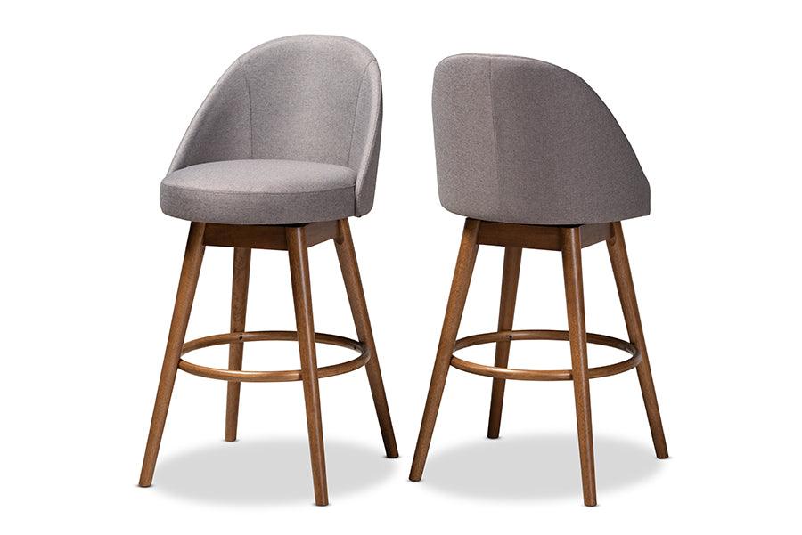 Carra Mid-Century Modern Fabric Upholstered -Finished Wood Swivel Bar Stool Set of 2