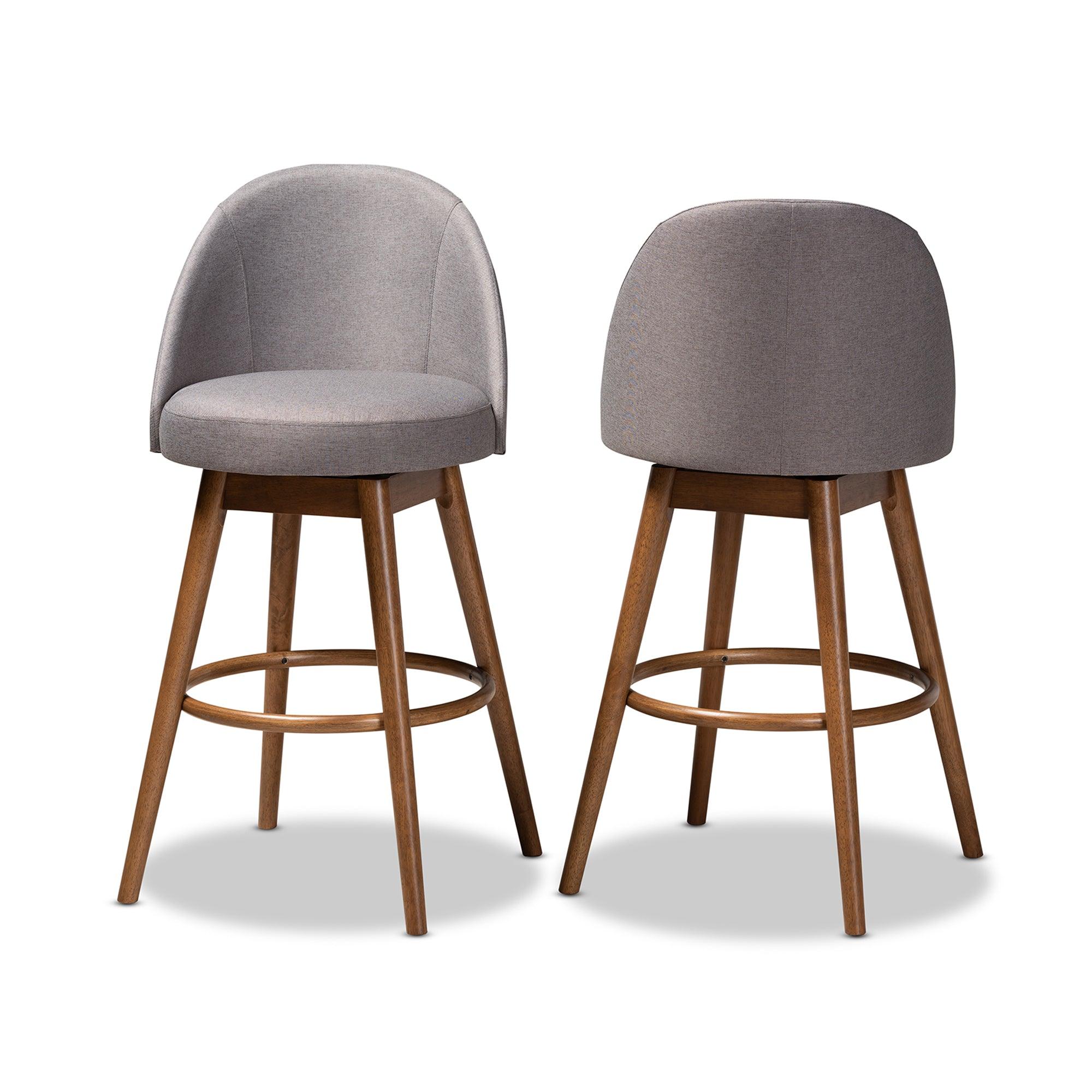 Carra Mid-Century Modern Fabric Upholstered -Finished Wood Swivel Bar Stool Set of 2