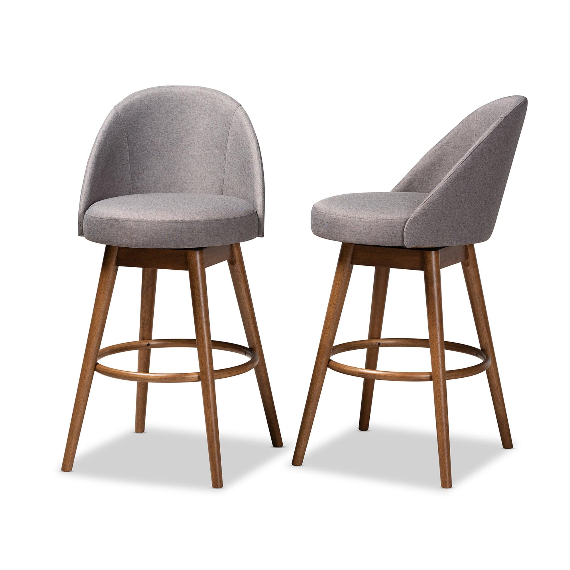 Carra Mid-Century Modern Fabric Upholstered -Finished Wood Swivel Bar Stool Set of 2