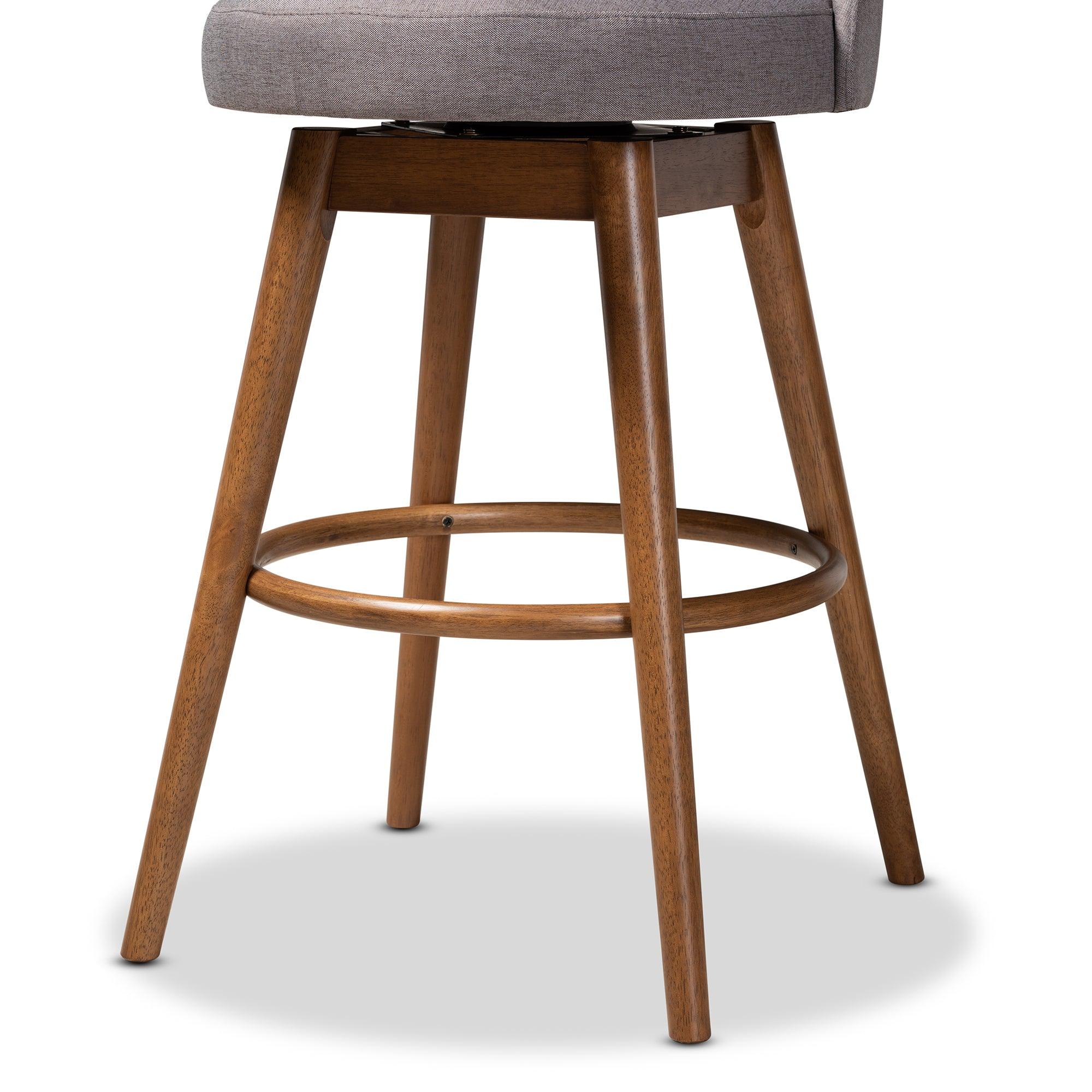 Carra Mid-Century Modern Fabric Upholstered -Finished Wood Swivel Bar Stool Set of 2