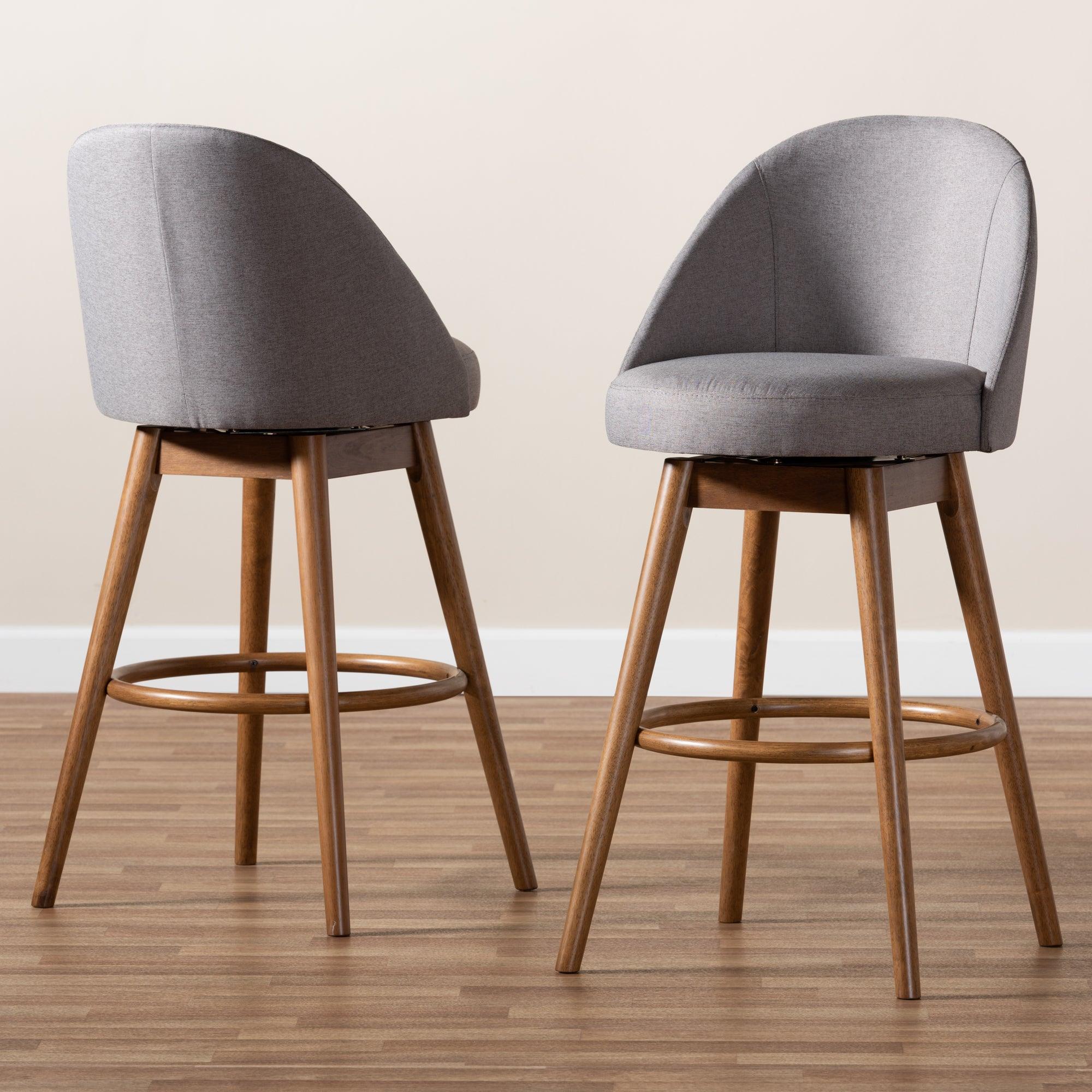 Carra Mid-Century Modern Fabric Upholstered -Finished Wood Swivel Bar Stool Set of 2