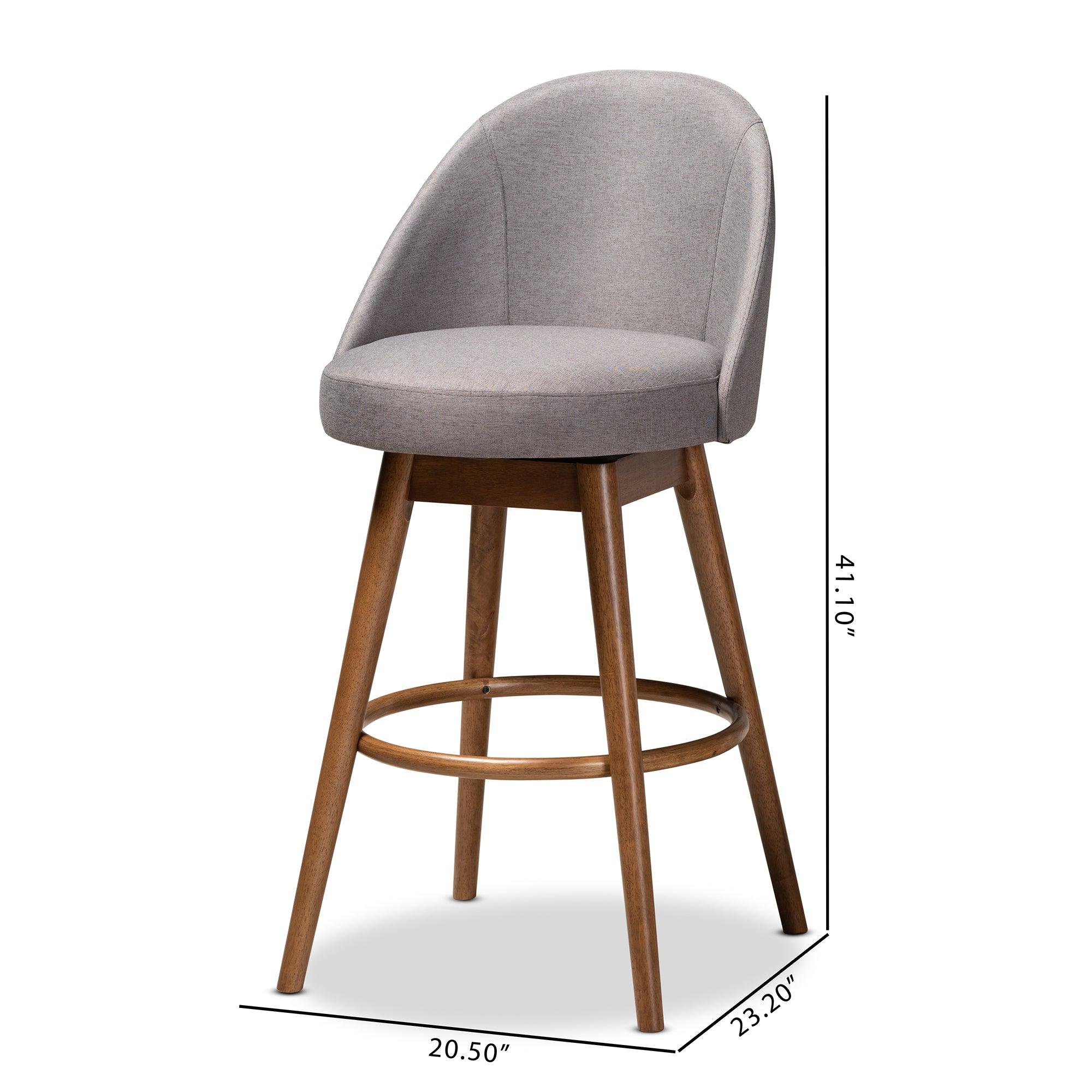 Carra Mid-Century Modern Fabric Upholstered -Finished Wood Swivel Bar Stool Set of 2