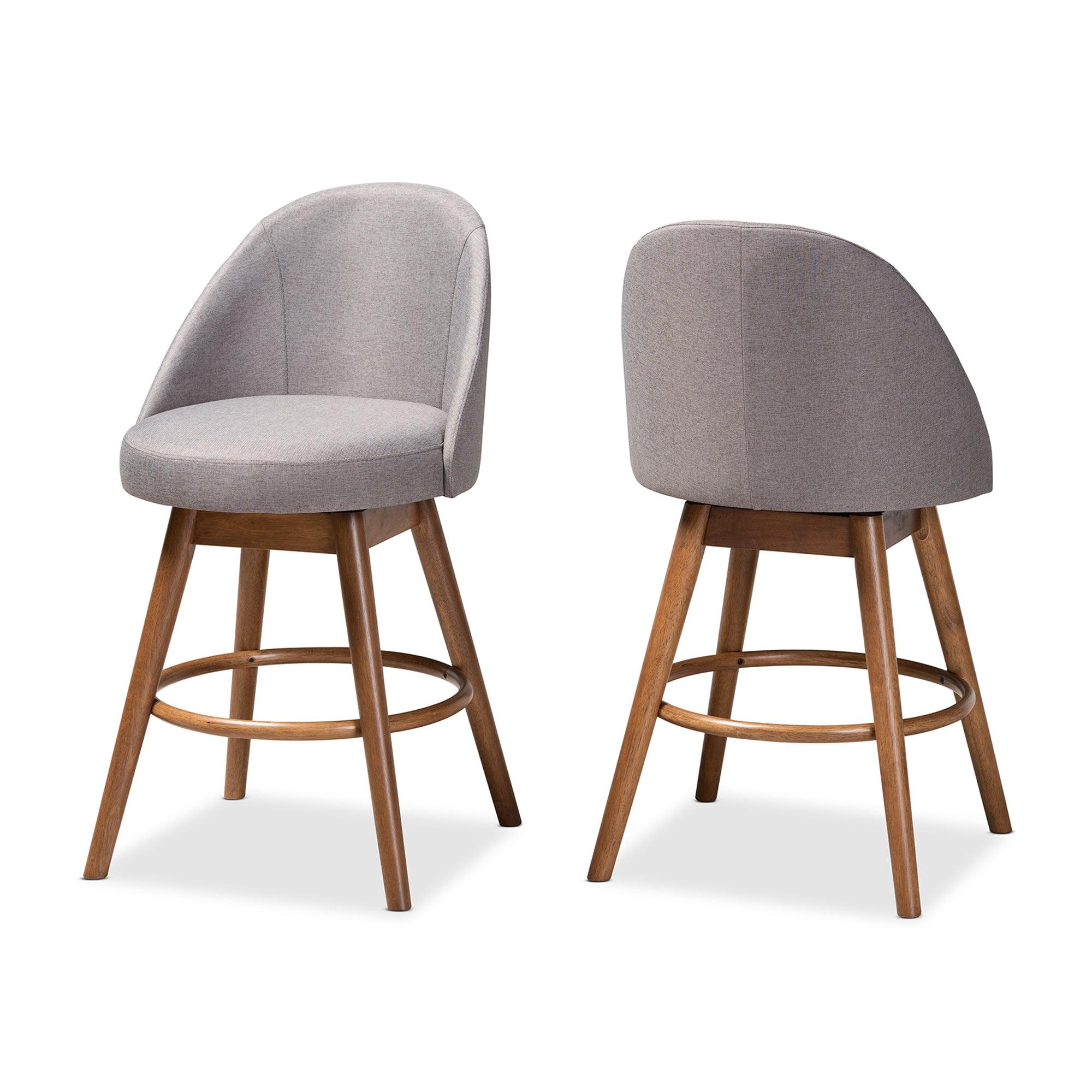 Carra Mid-Century Modern Fabric Upholstered -Finished Wood Swivel Counter Stool Set of 2