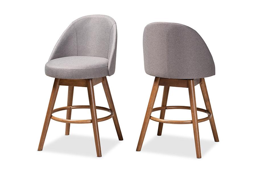 Carra Mid-Century Modern Fabric Upholstered -Finished Wood Swivel Counter Stool Set of 2