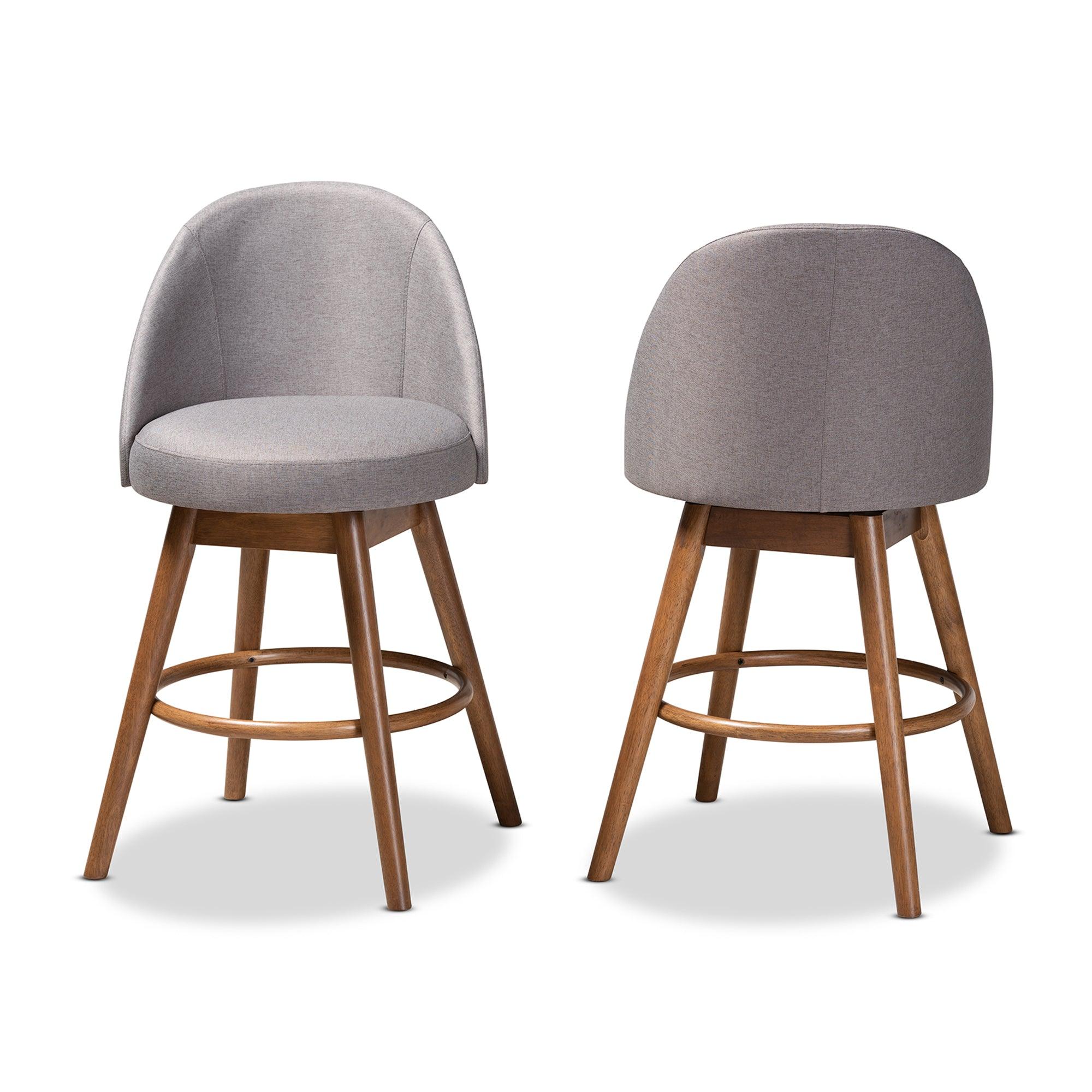 Carra Mid-Century Modern Fabric Upholstered -Finished Wood Swivel Counter Stool Set of 2