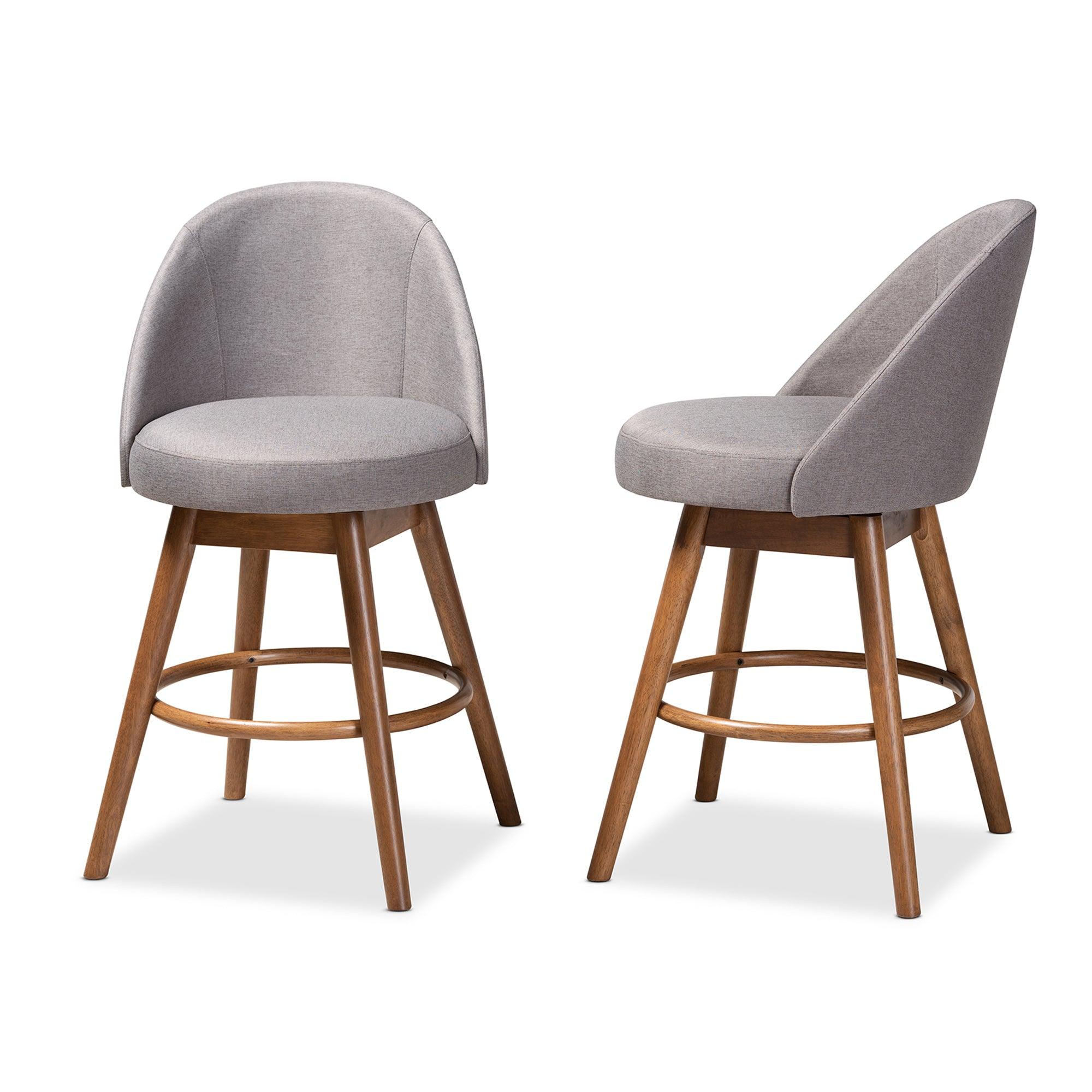 Carra Mid-Century Modern Fabric Upholstered -Finished Wood Swivel Counter Stool Set of 2