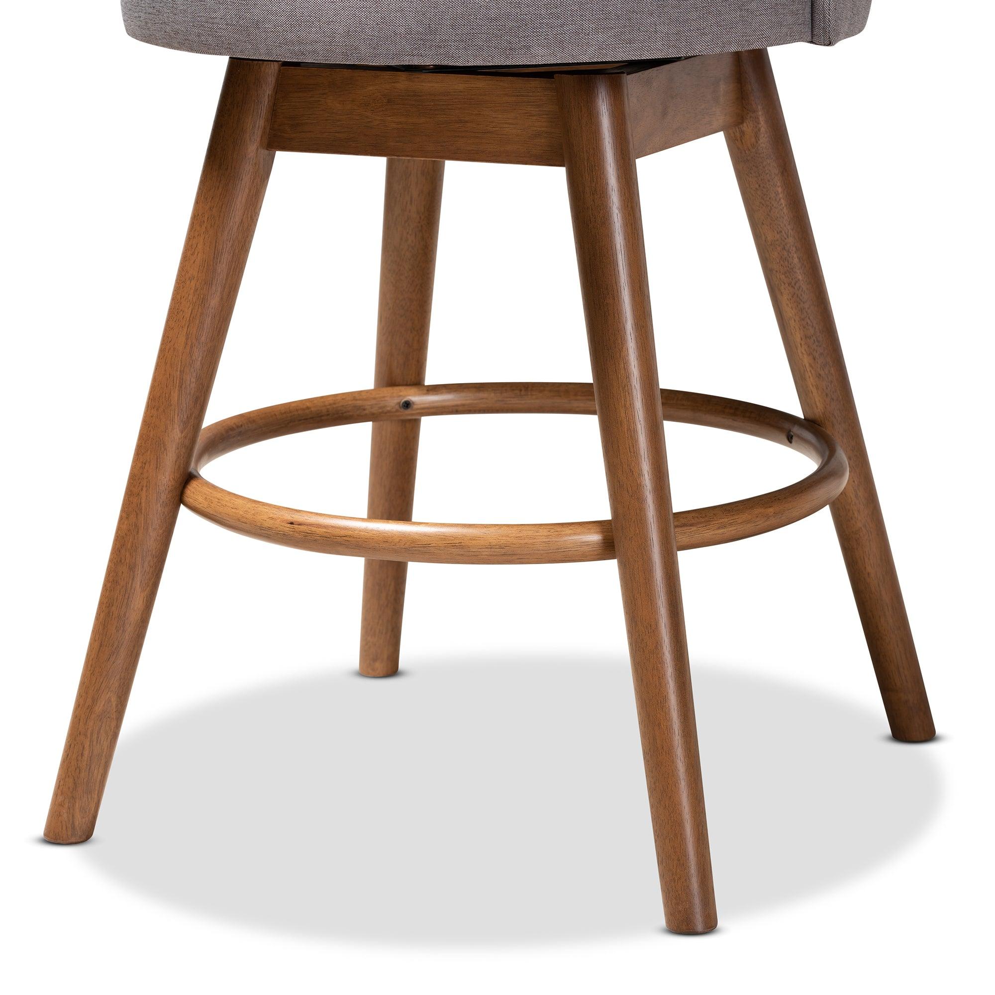 Carra Mid-Century Modern Fabric Upholstered -Finished Wood Swivel Counter Stool Set of 2