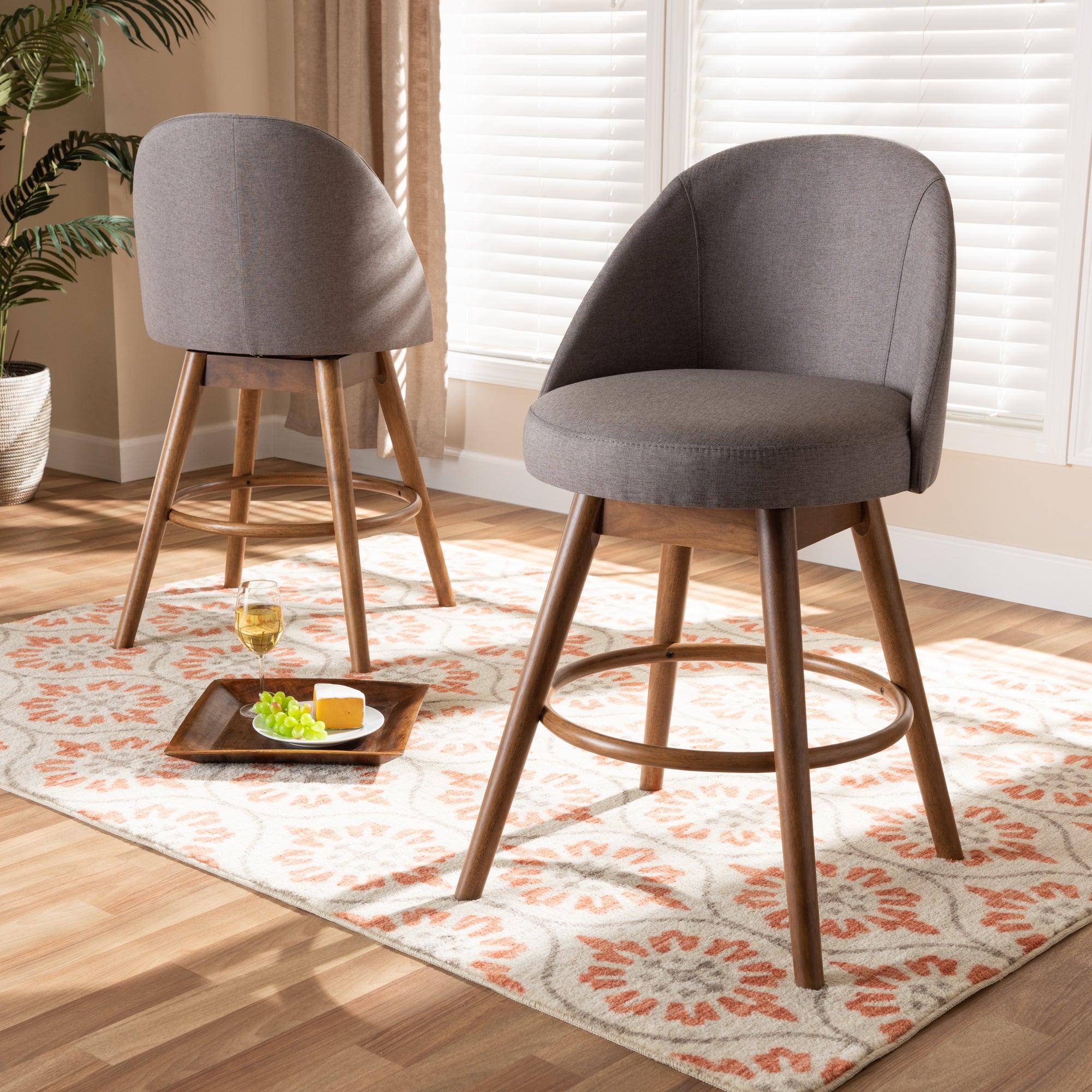 Carra Mid-Century Modern Fabric Upholstered -Finished Wood Swivel Counter Stool Set of 2