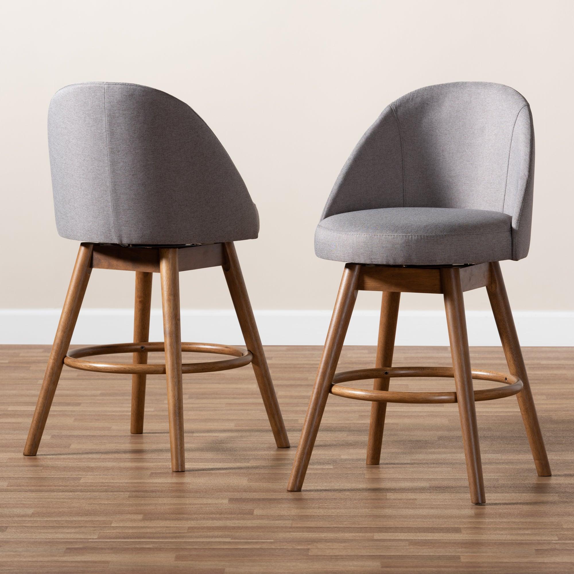 Carra Mid-Century Modern Fabric Upholstered -Finished Wood Swivel Counter Stool Set of 2