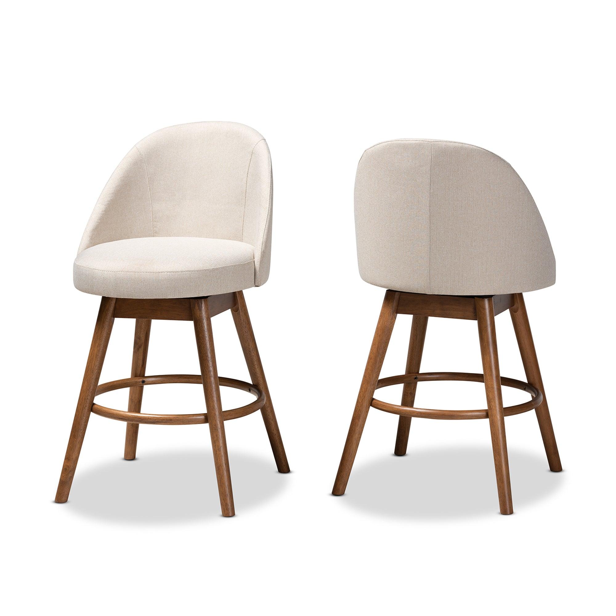 Carra Mid-Century Modern Light Fabric Upholstered -Finished Wood Swivel Counter Stool Set of 2