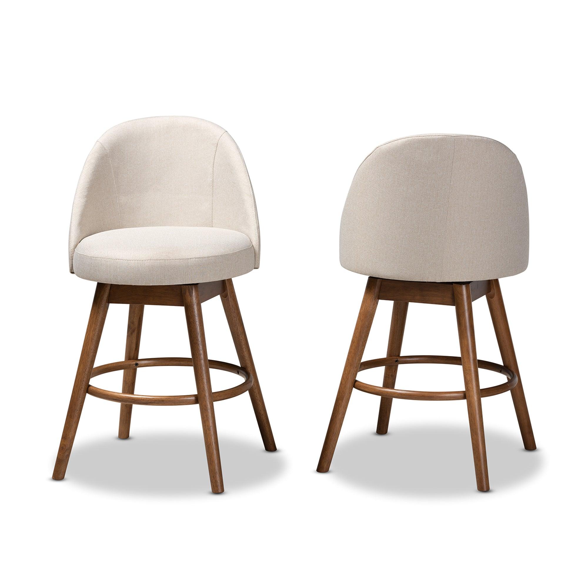 Carra Mid-Century Modern Light Fabric Upholstered -Finished Wood Swivel Counter Stool Set of 2