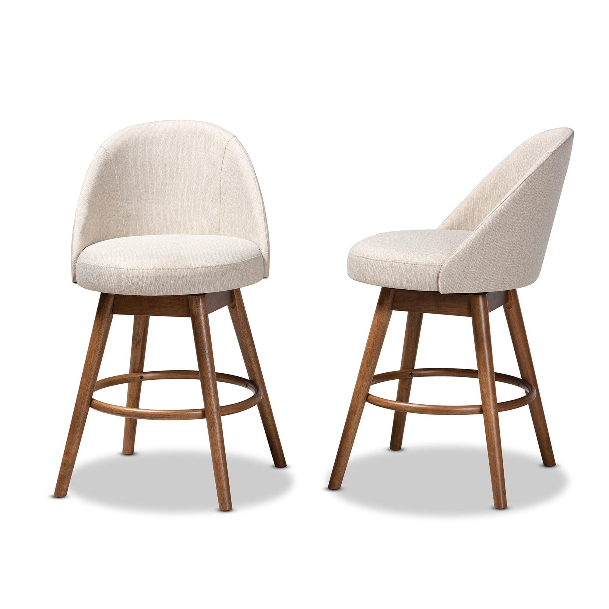 Carra Mid-Century Modern Light Fabric Upholstered -Finished Wood Swivel Counter Stool Set of 2