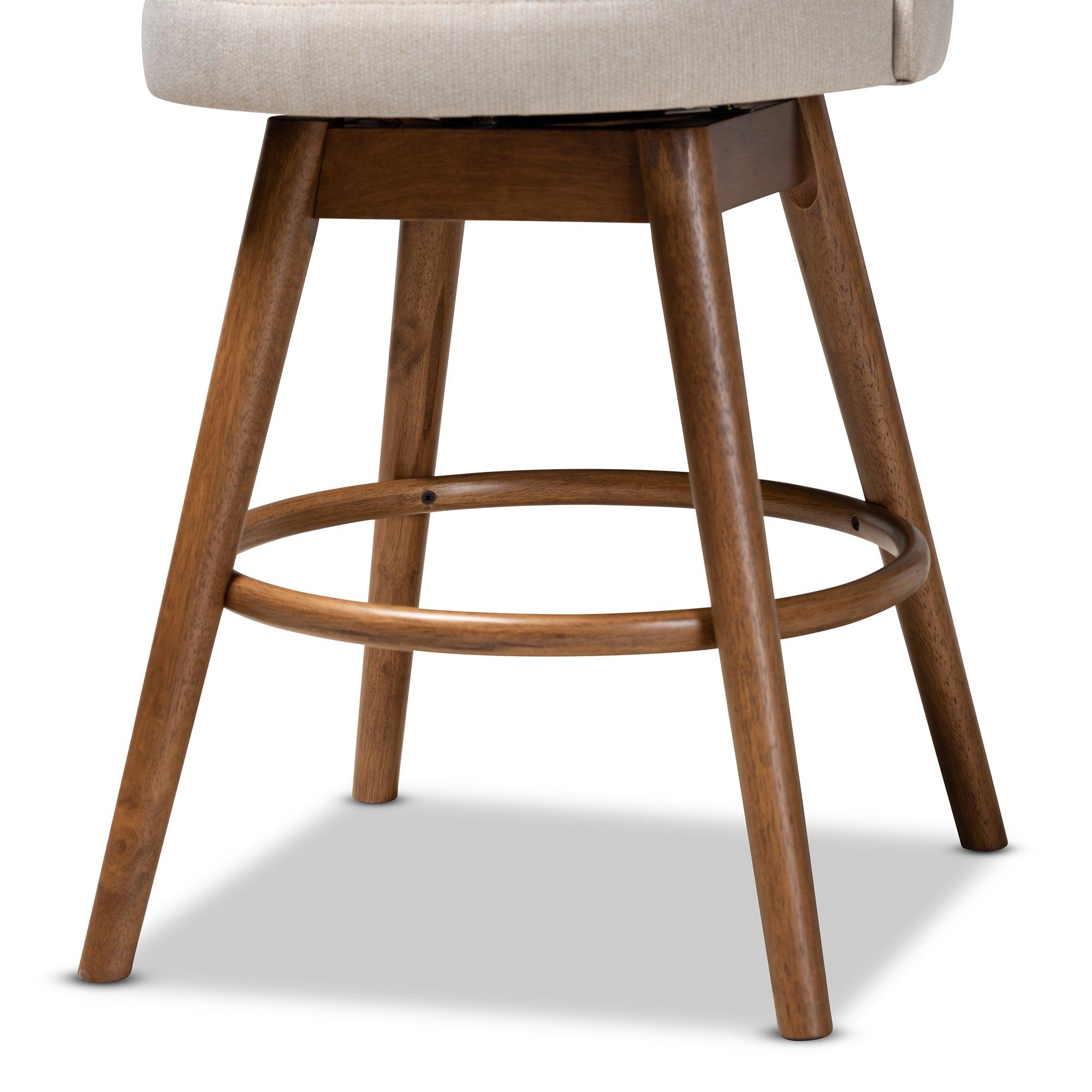 Carra Mid-Century Modern Light Fabric Upholstered -Finished Wood Swivel Counter Stool Set of 2