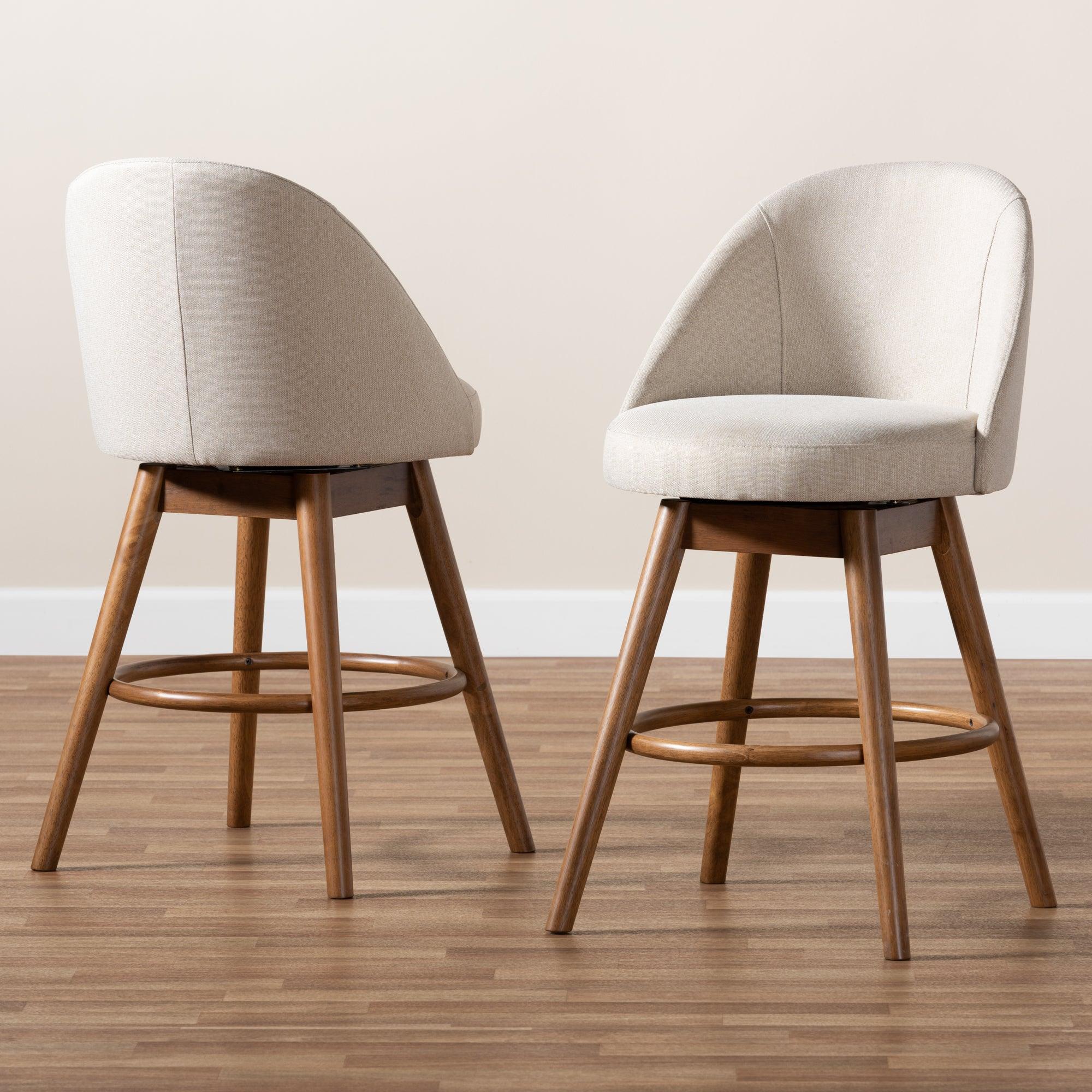 Carra Mid-Century Modern Light Fabric Upholstered -Finished Wood Swivel Counter Stool Set of 2