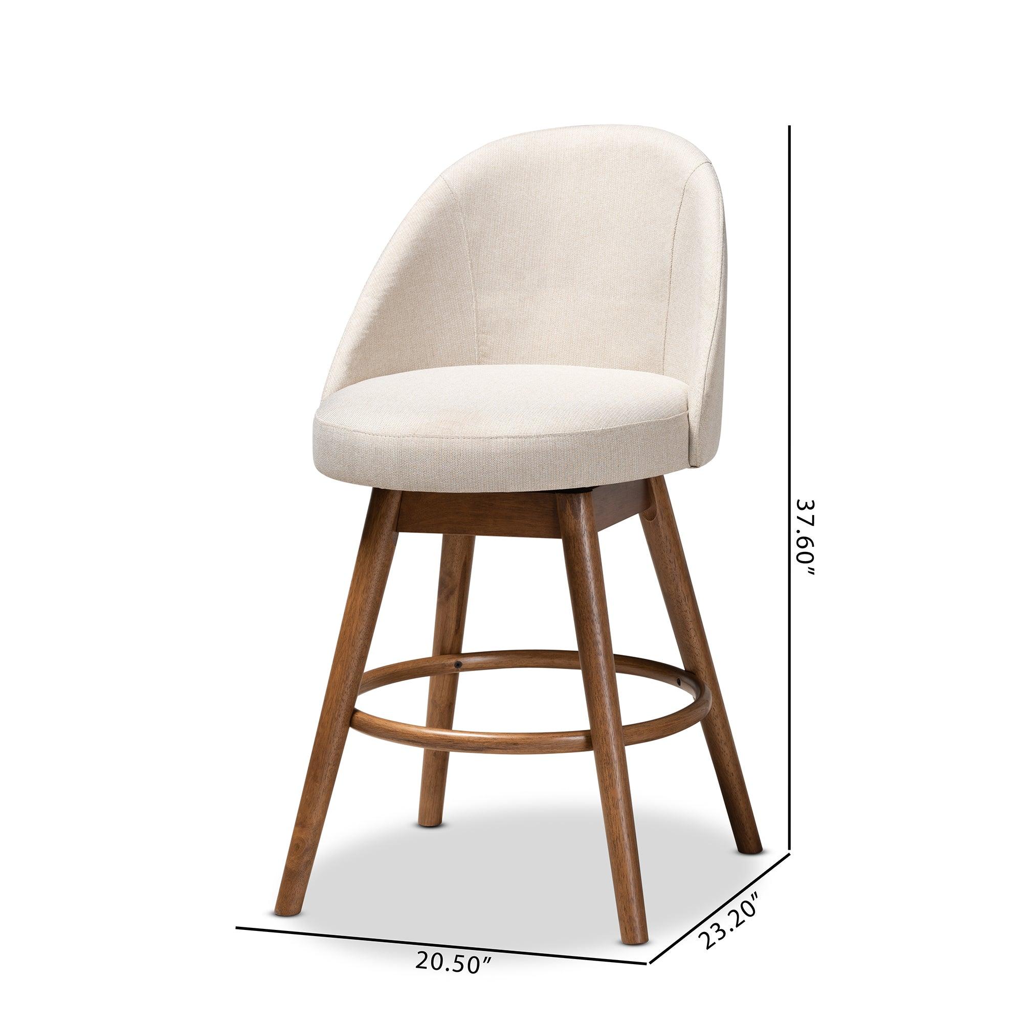 Carra Mid-Century Modern Light Fabric Upholstered -Finished Wood Swivel Counter Stool Set of 2