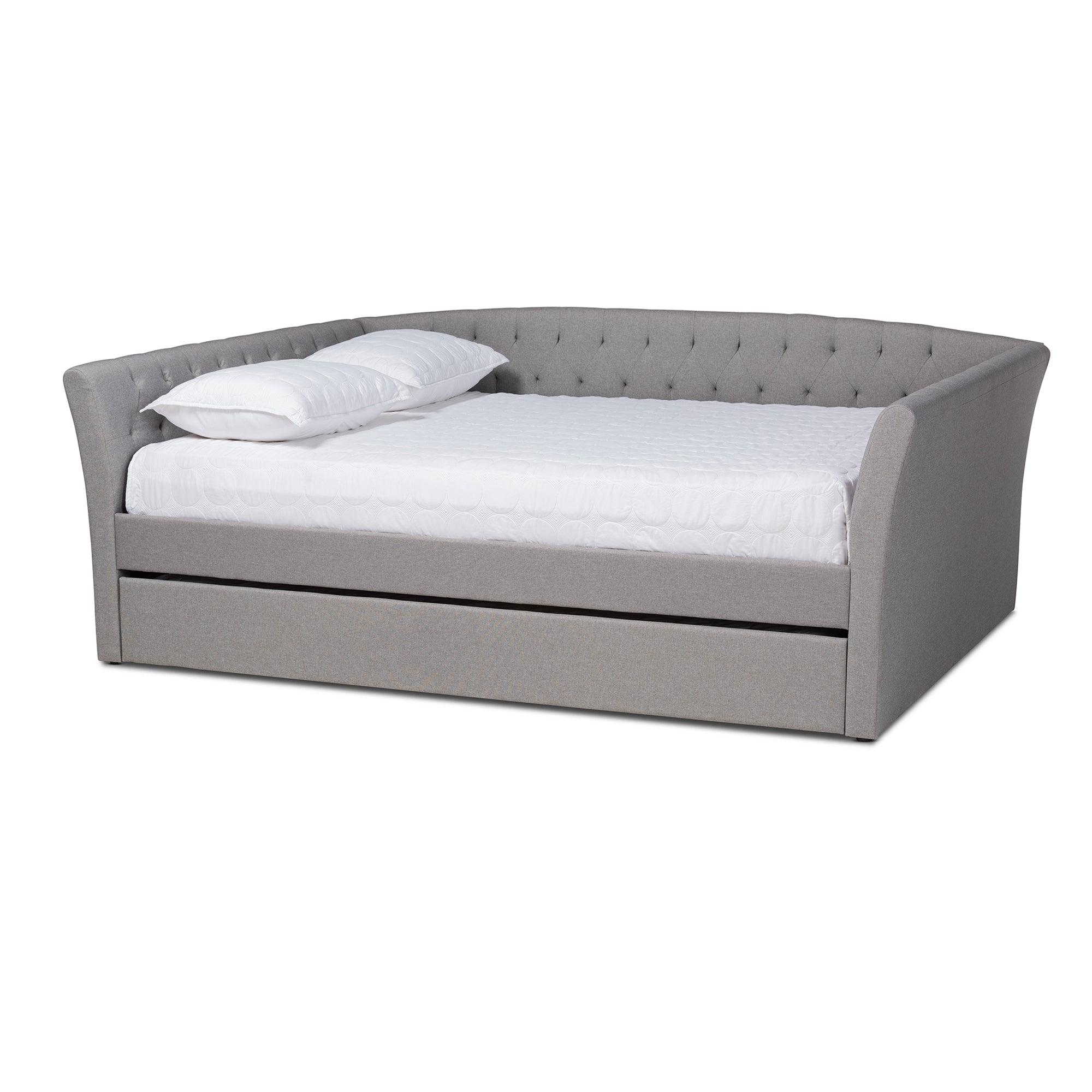 Delora Modern and Contemporary Light Fabric Upholstered Daybed with Roll-Out Trundle Bed