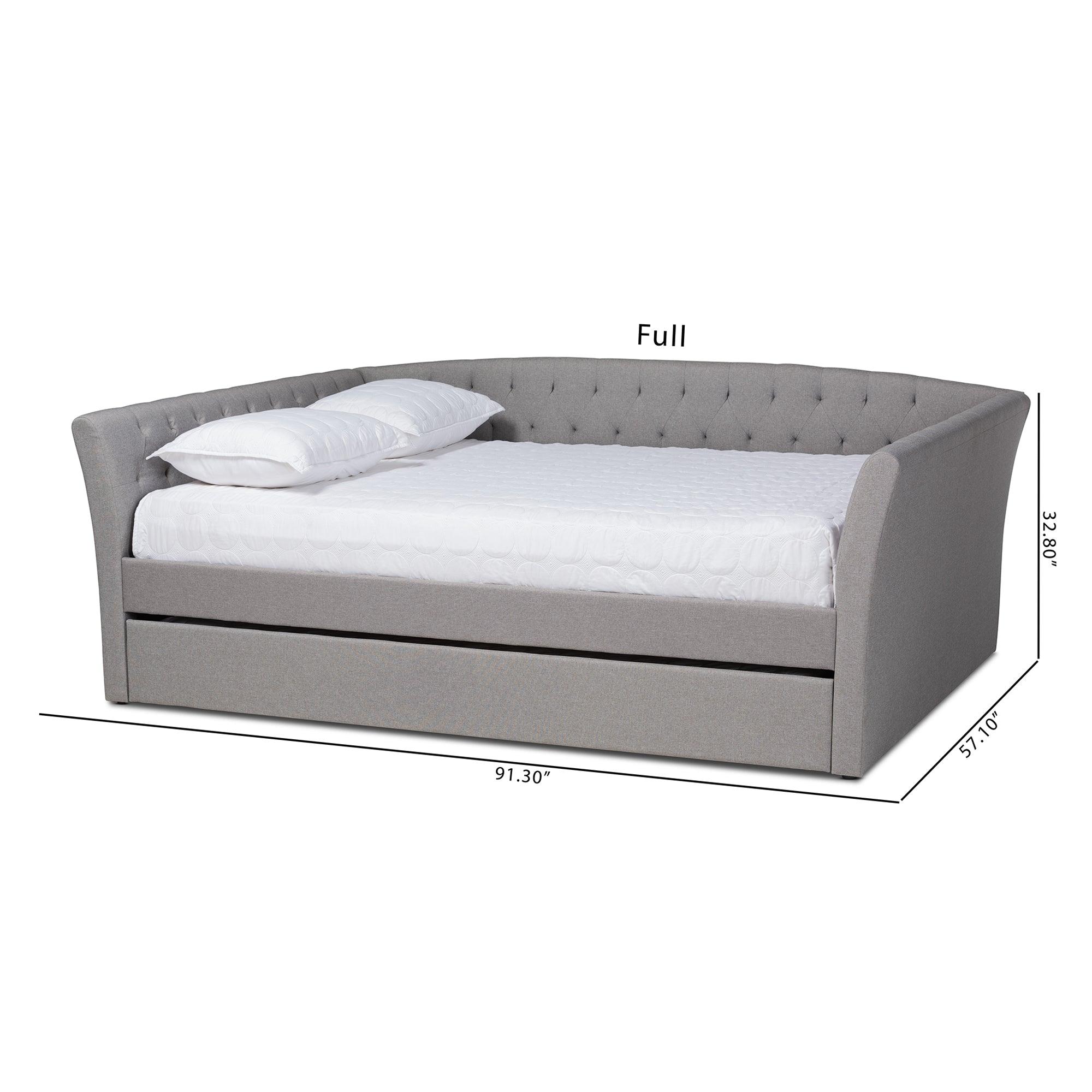 Delora Modern and Contemporary Light Fabric Upholstered Daybed with Roll-Out Trundle Bed