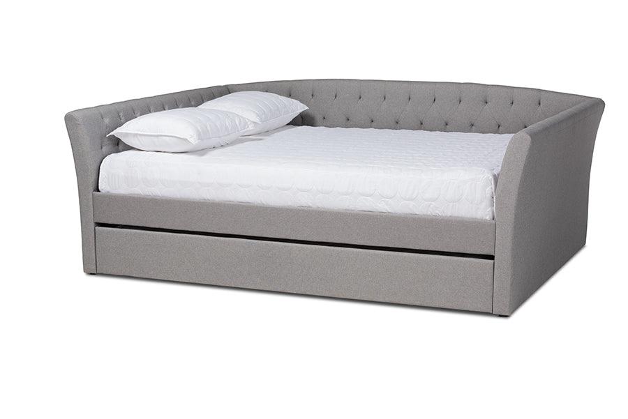 Delora Modern and Contemporary Light Fabric Upholstered Daybed with Roll-Out Trundle Bed