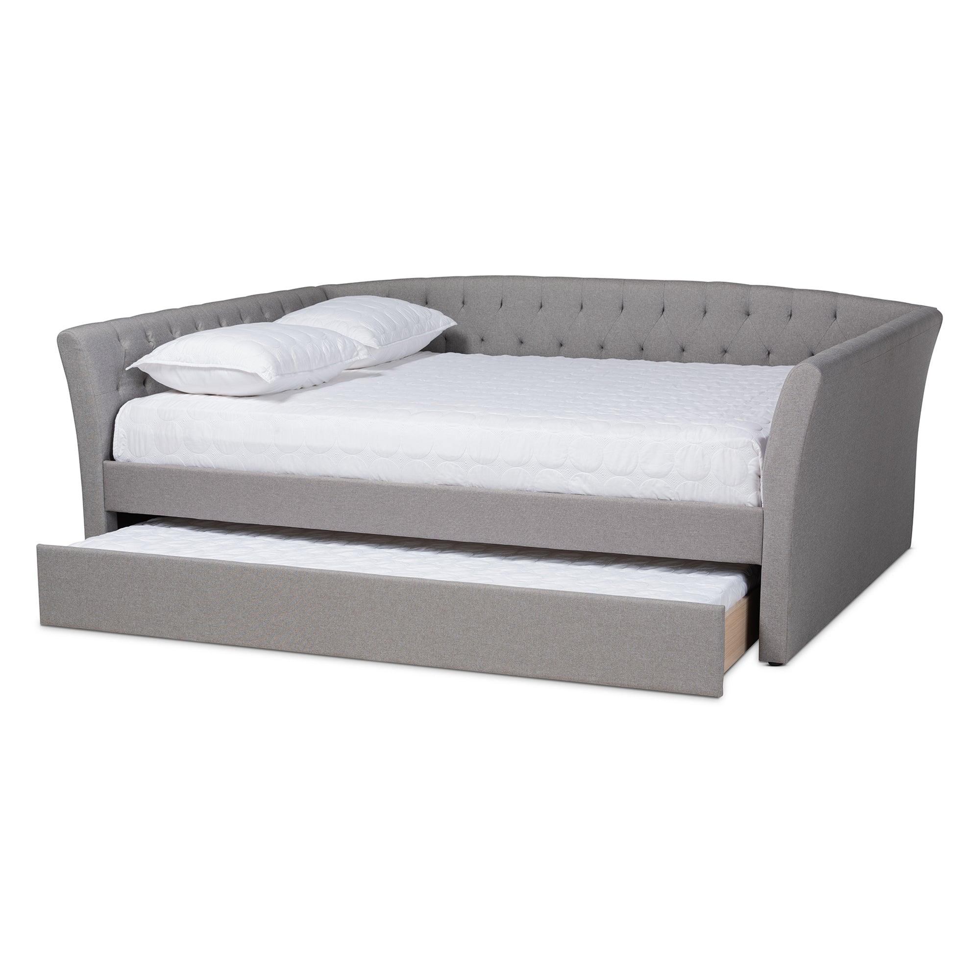 Delora Modern and Contemporary Light Fabric Upholstered Daybed with Roll-Out Trundle Bed