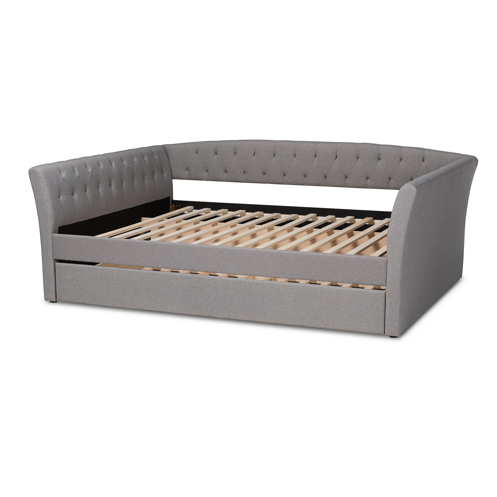 Delora Modern and Contemporary Light Fabric Upholstered Daybed with Roll-Out Trundle Bed