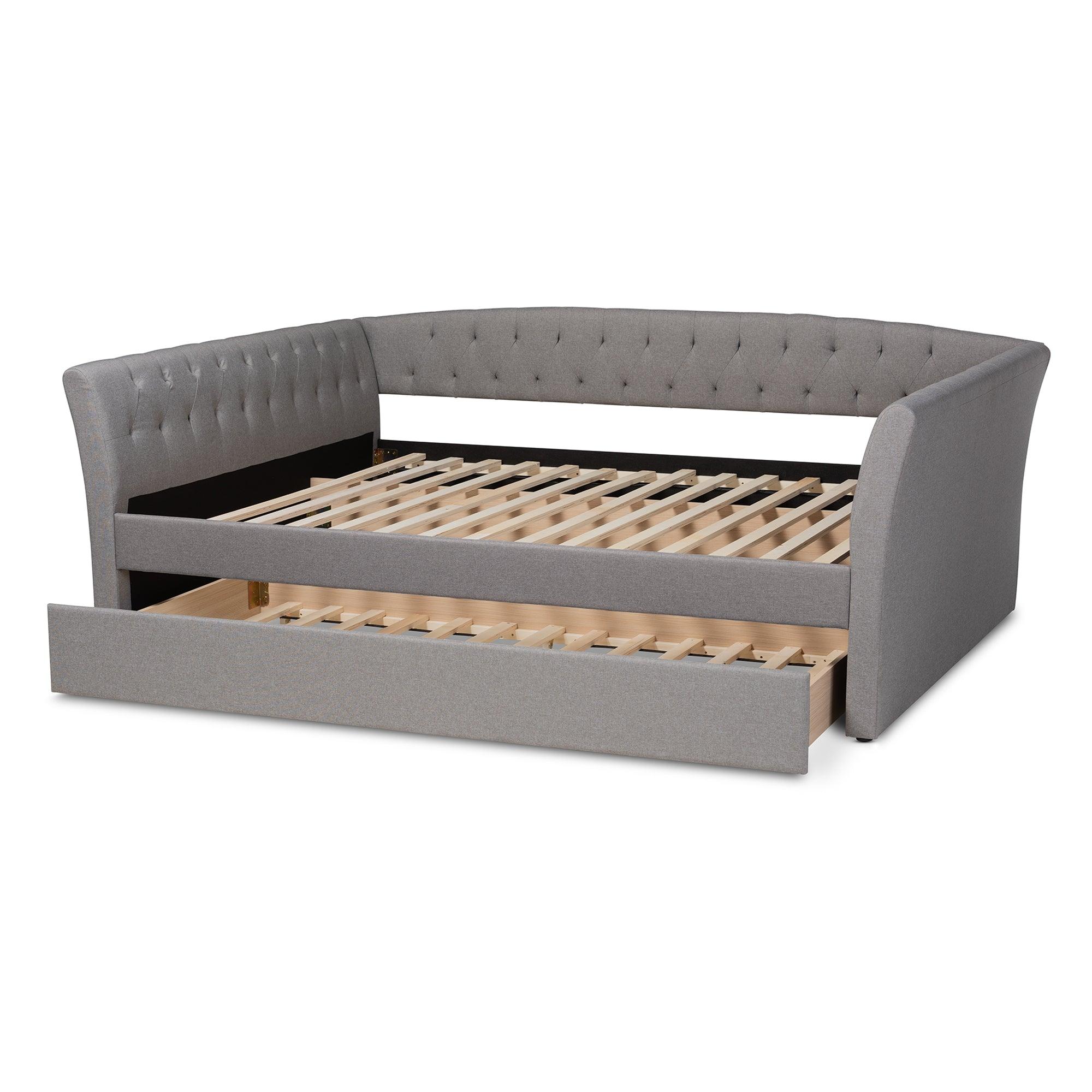 Delora Modern and Contemporary Light Fabric Upholstered Daybed with Roll-Out Trundle Bed