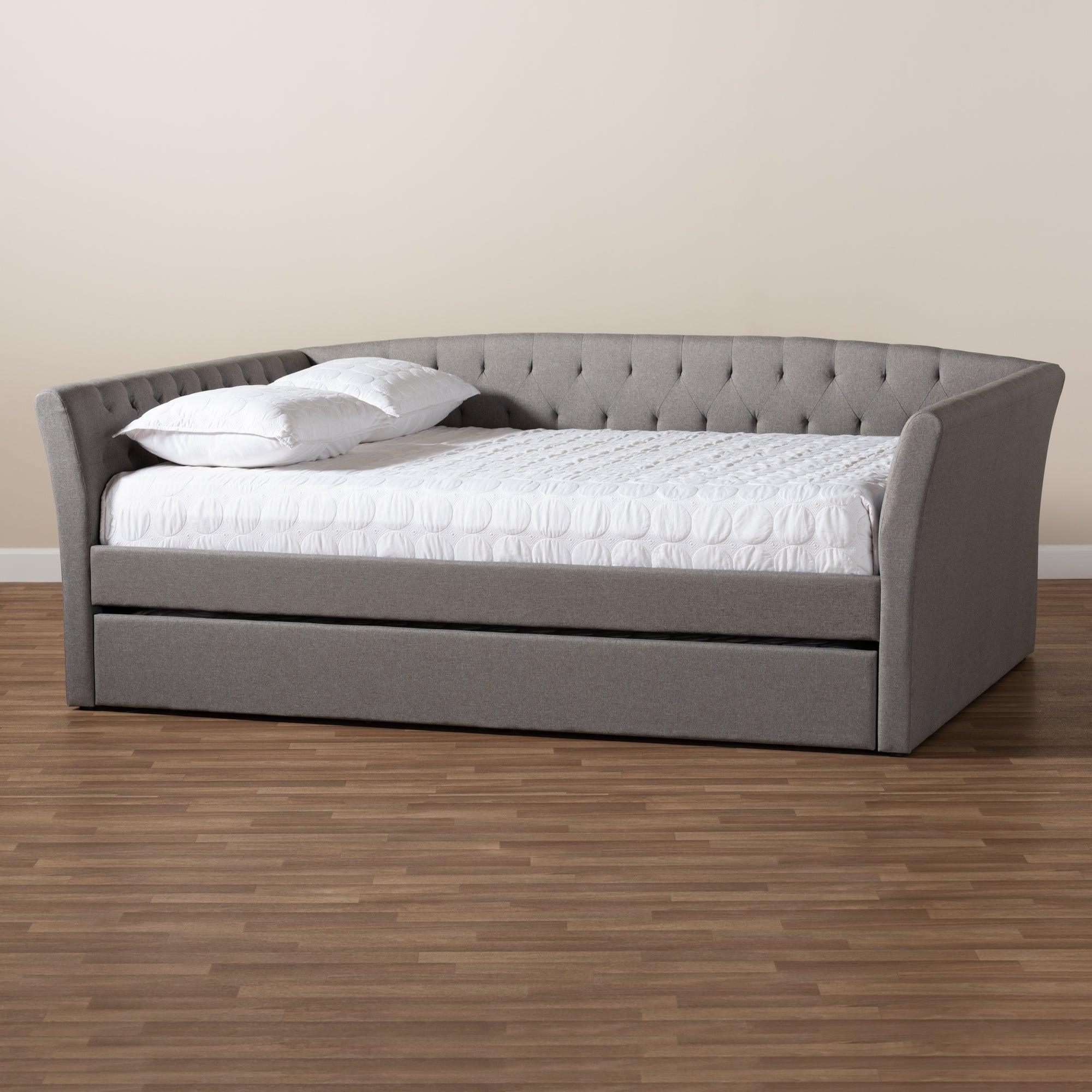 Delora Modern and Contemporary Light Fabric Upholstered Daybed with Roll-Out Trundle Bed