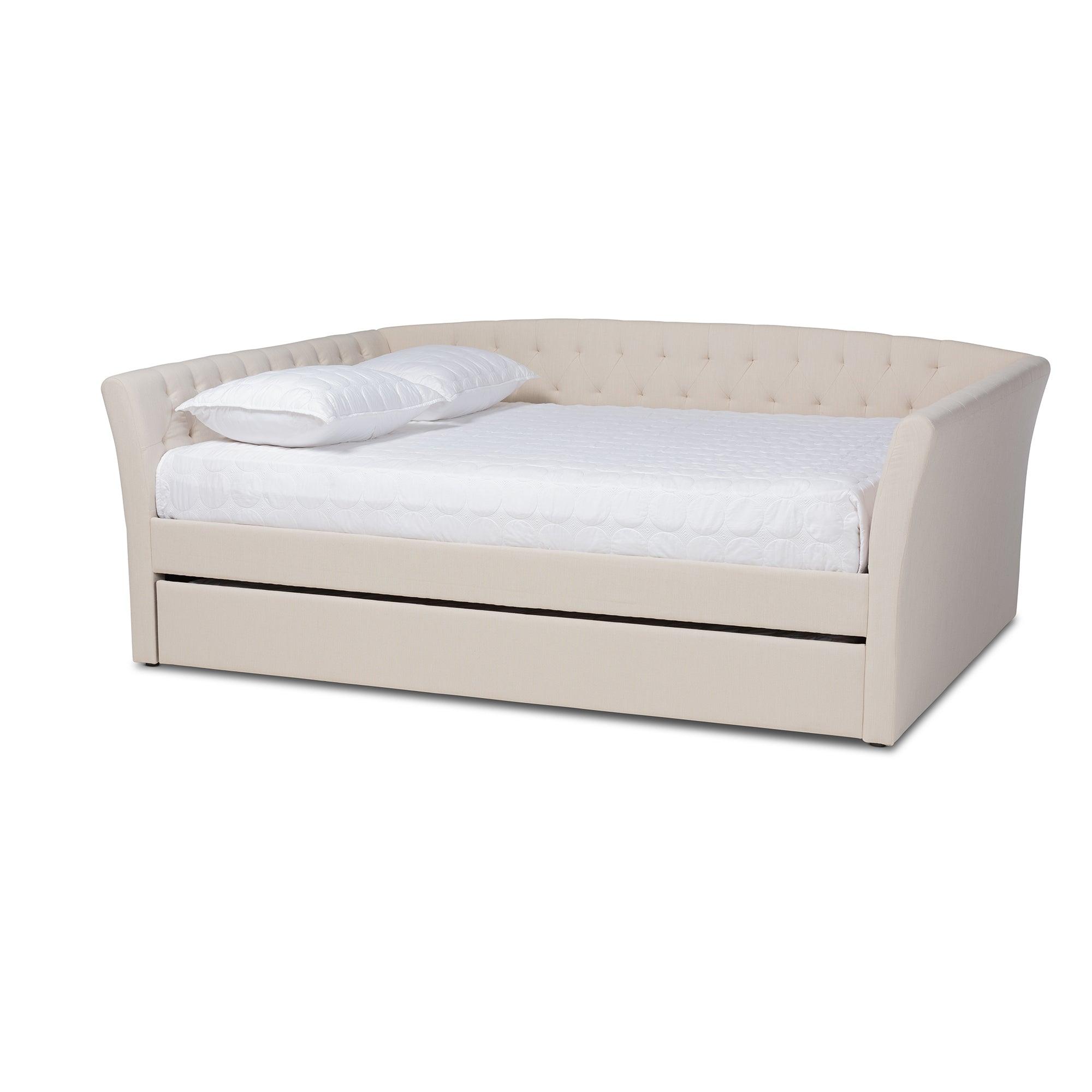 Delora Modern and Contemporary Fabric Upholstered Daybed with Roll-Out Trundle Bed