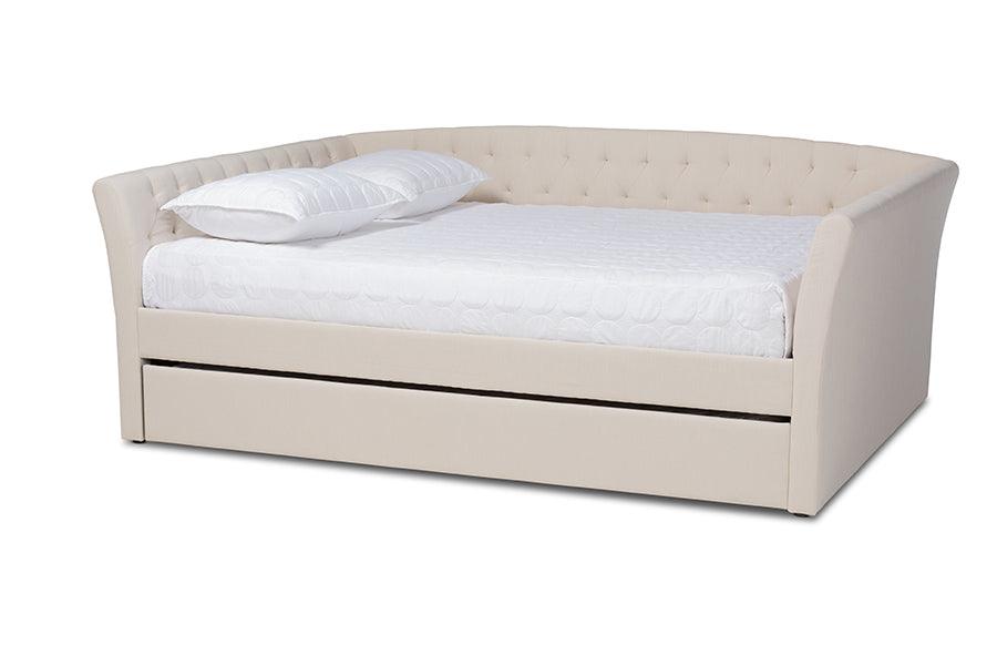 Delora Modern and Contemporary Fabric Upholstered Daybed with Roll-Out Trundle Bed