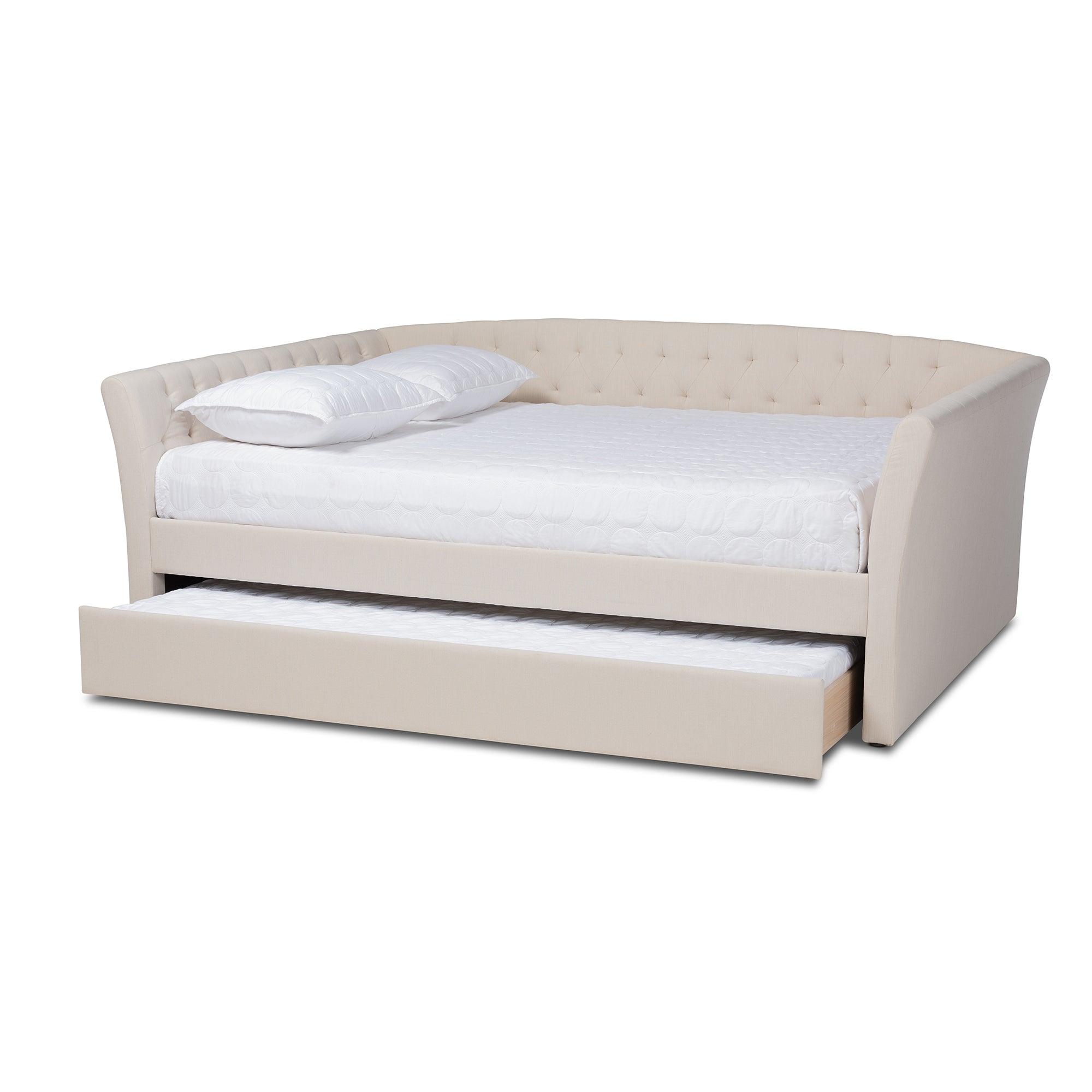 Delora Modern and Contemporary Fabric Upholstered Daybed with Roll-Out Trundle Bed