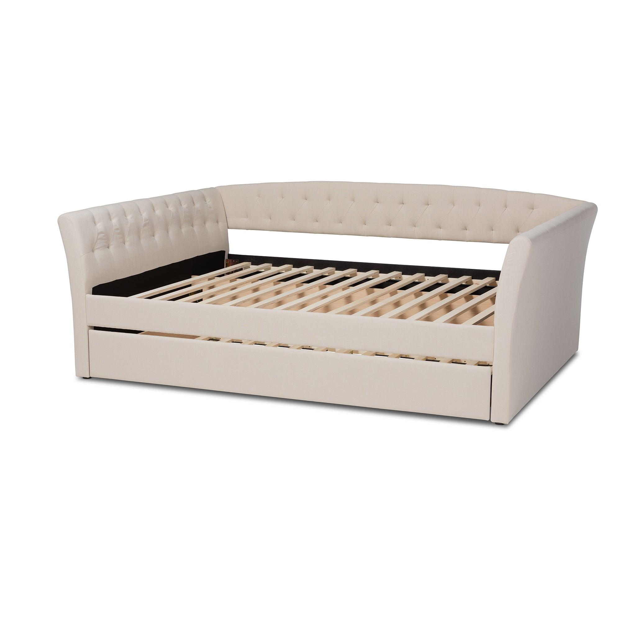 Delora Modern and Contemporary Fabric Upholstered Daybed with Roll-Out Trundle Bed