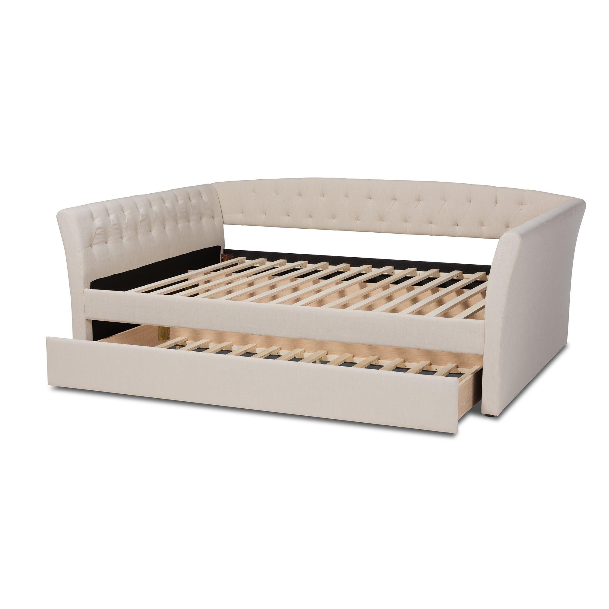 Delora Modern and Contemporary Fabric Upholstered Daybed with Roll-Out Trundle Bed