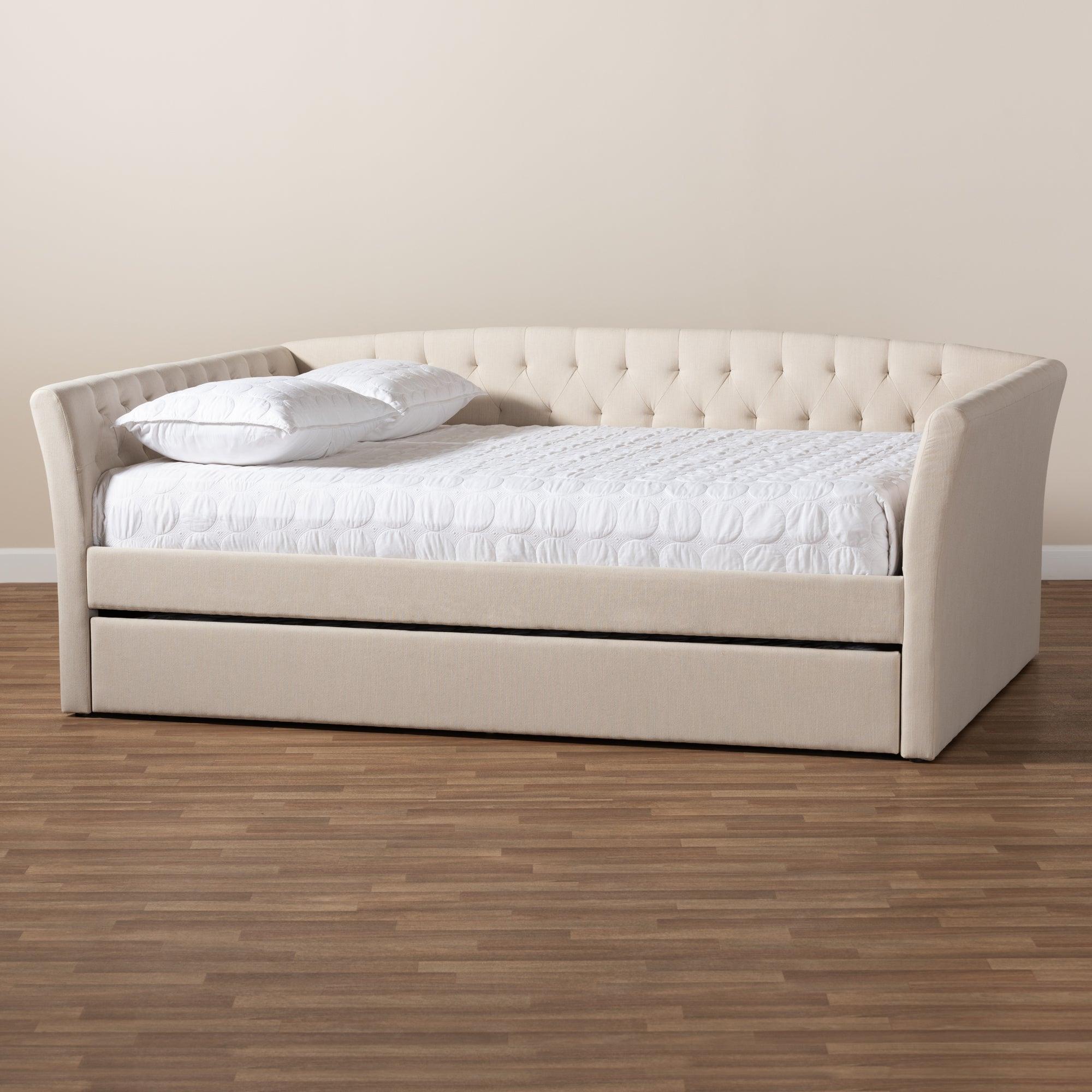 Delora Modern and Contemporary Fabric Upholstered Daybed with Roll-Out Trundle Bed