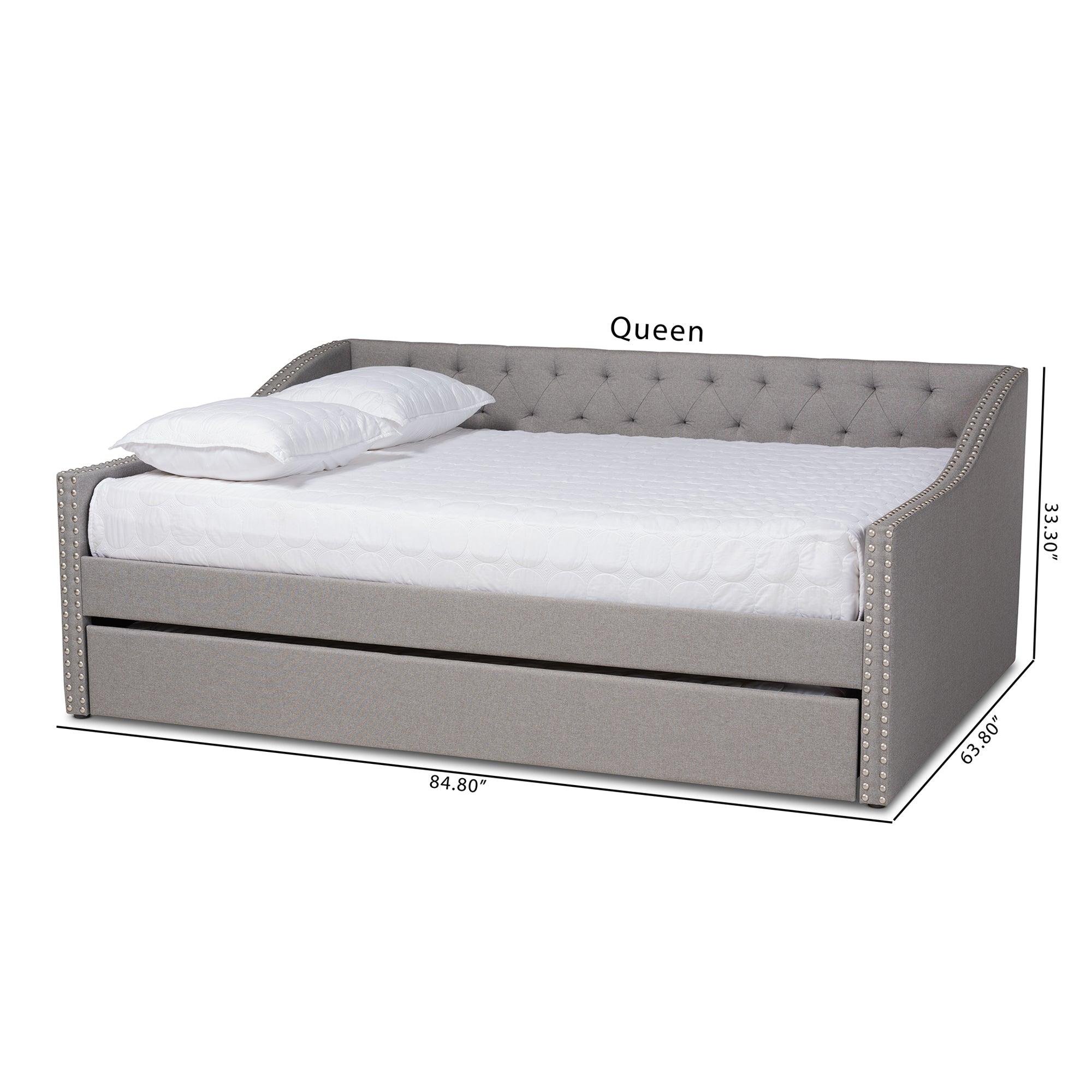 Haylie Modern and Contemporary Light Fabric Upholstered Daybed with Roll-Out Trundle Bed