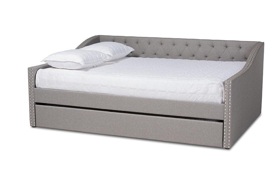 Haylie Modern and Contemporary Light Fabric Upholstered Daybed with Roll-Out Trundle Bed