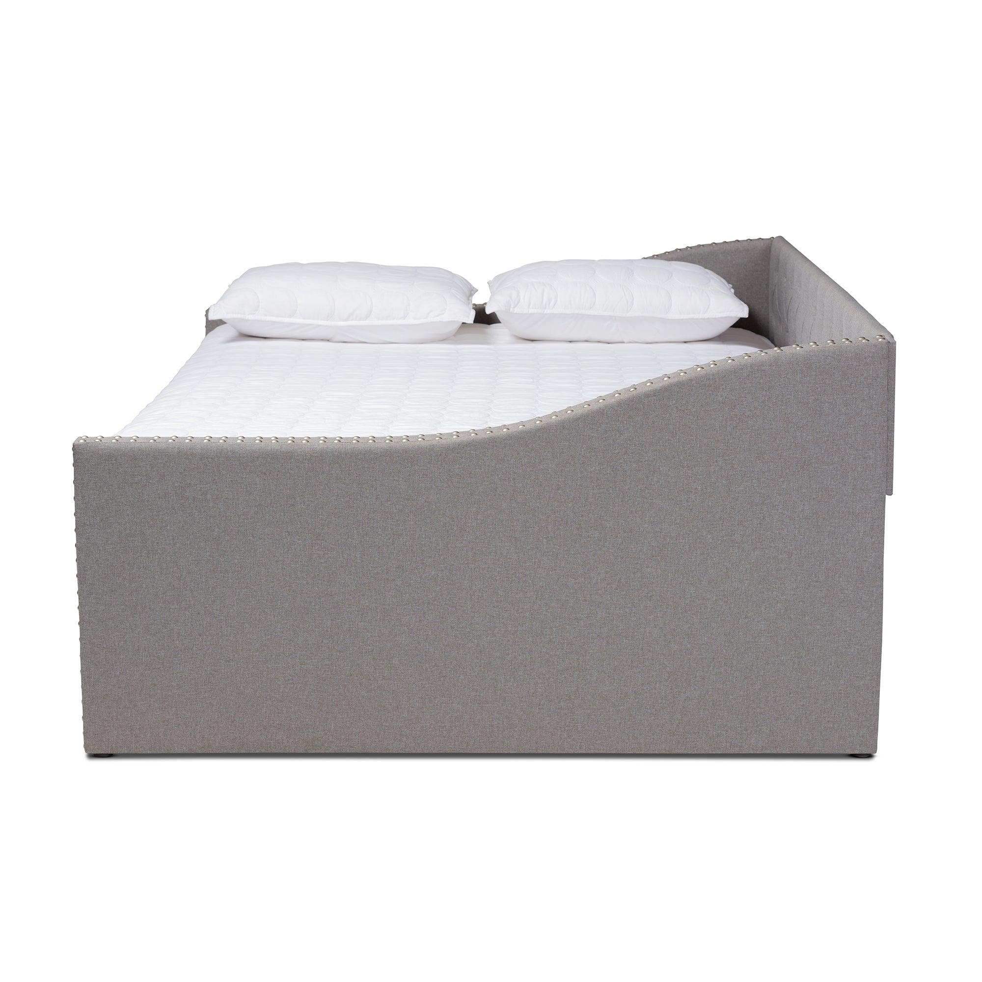 Haylie Modern and Contemporary Light Fabric Upholstered Daybed with Roll-Out Trundle Bed