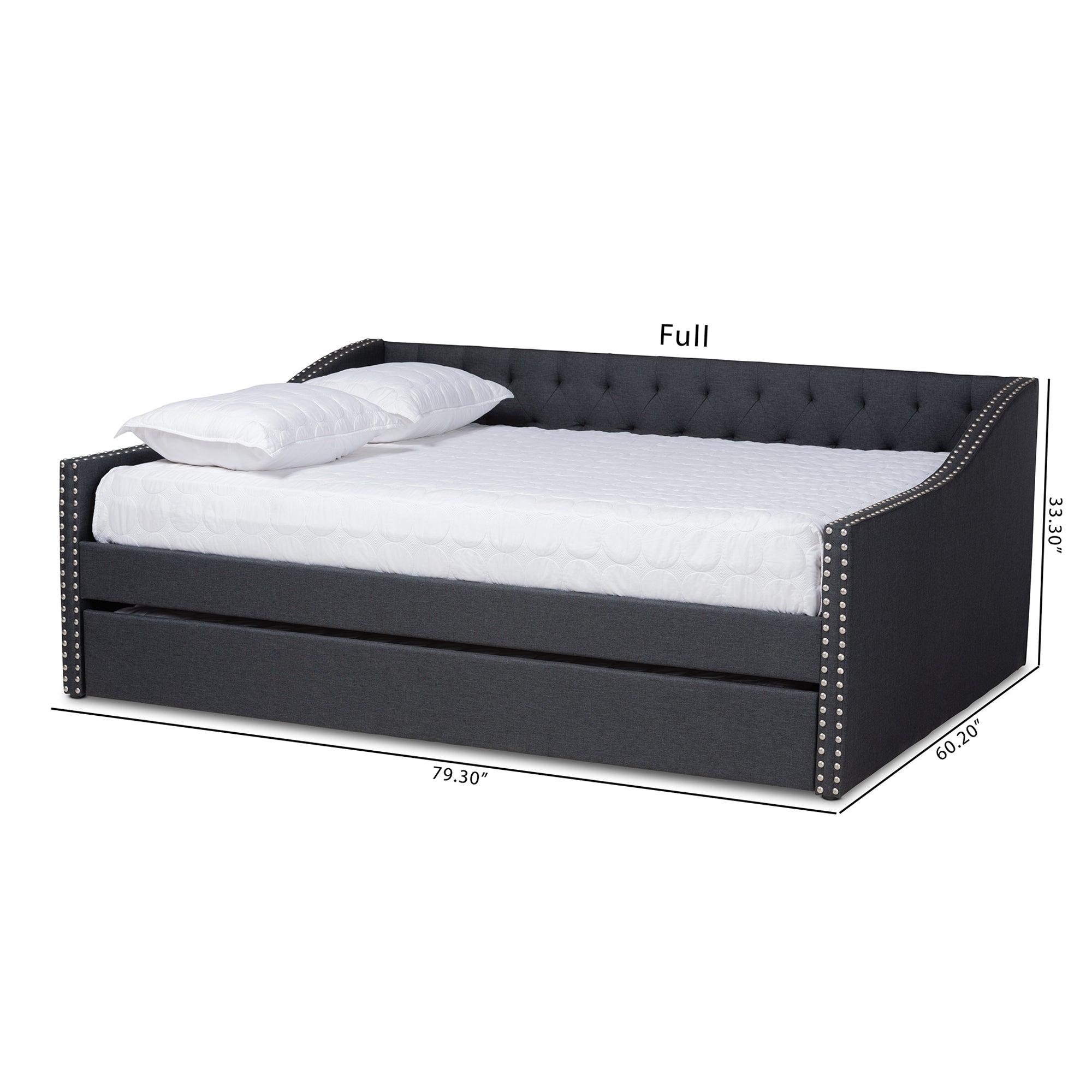 Haylie Modern and Contemporary Dark Fabric Upholstered Daybed with Roll-Out Trundle Bed