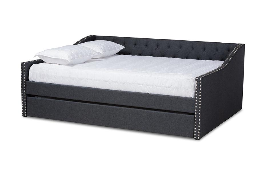 Haylie Modern and Contemporary Dark Fabric Upholstered Daybed with Roll-Out Trundle Bed