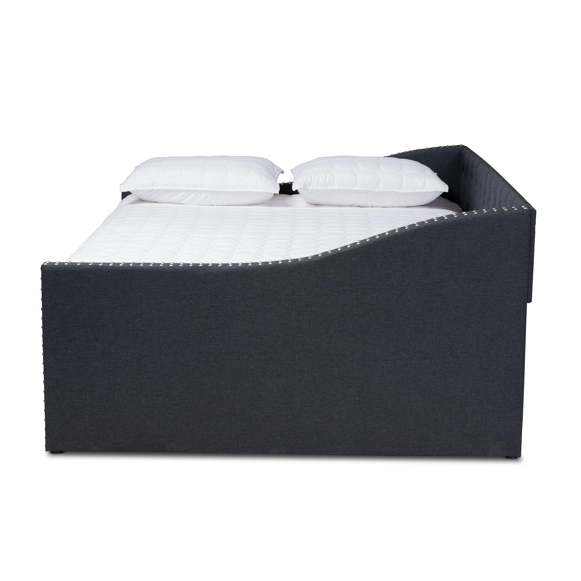 Haylie Modern and Contemporary Dark Fabric Upholstered Daybed with Roll-Out Trundle Bed