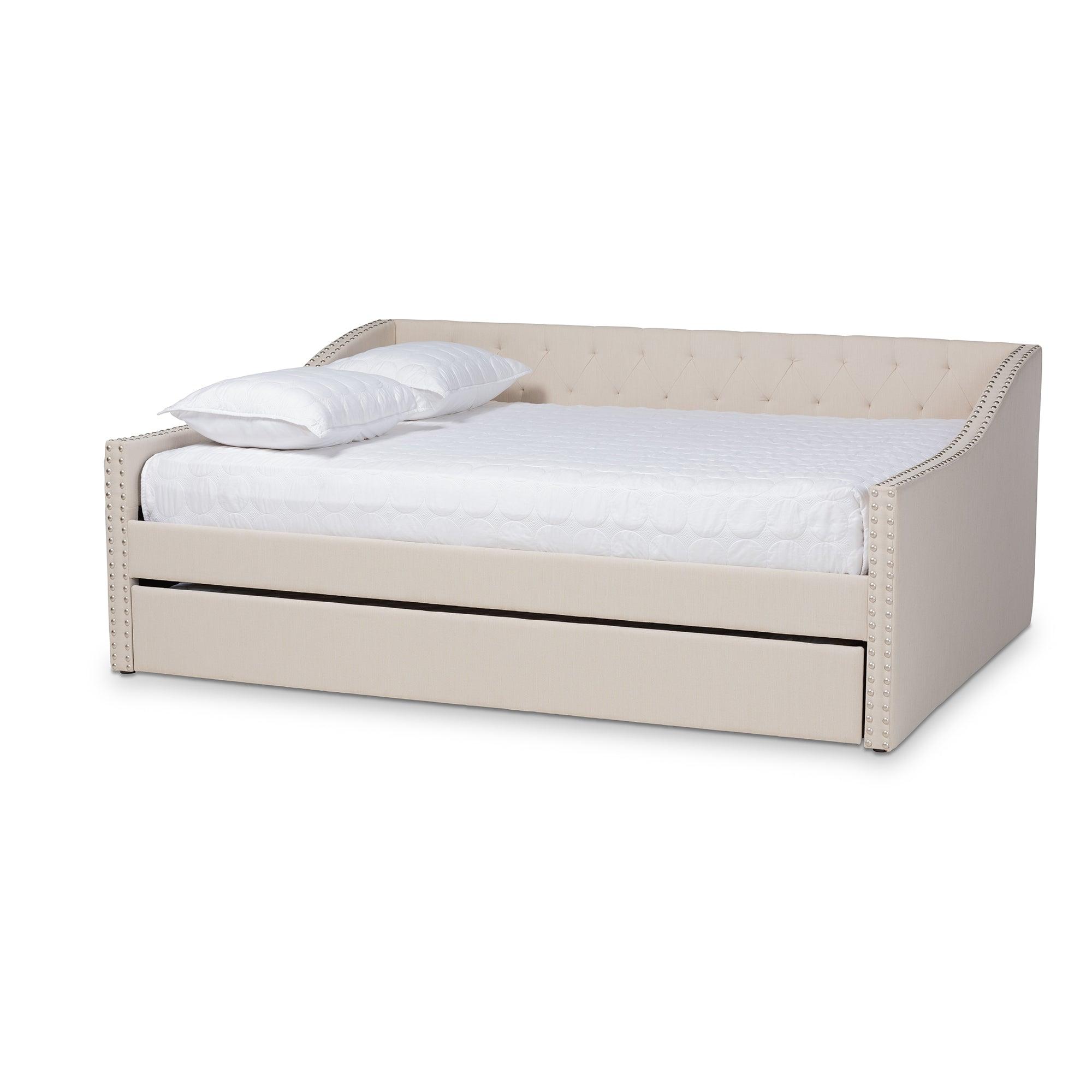 Haylie Modern and Contemporary Fabric Upholstered Daybed with Roll-Out Trundle Bed