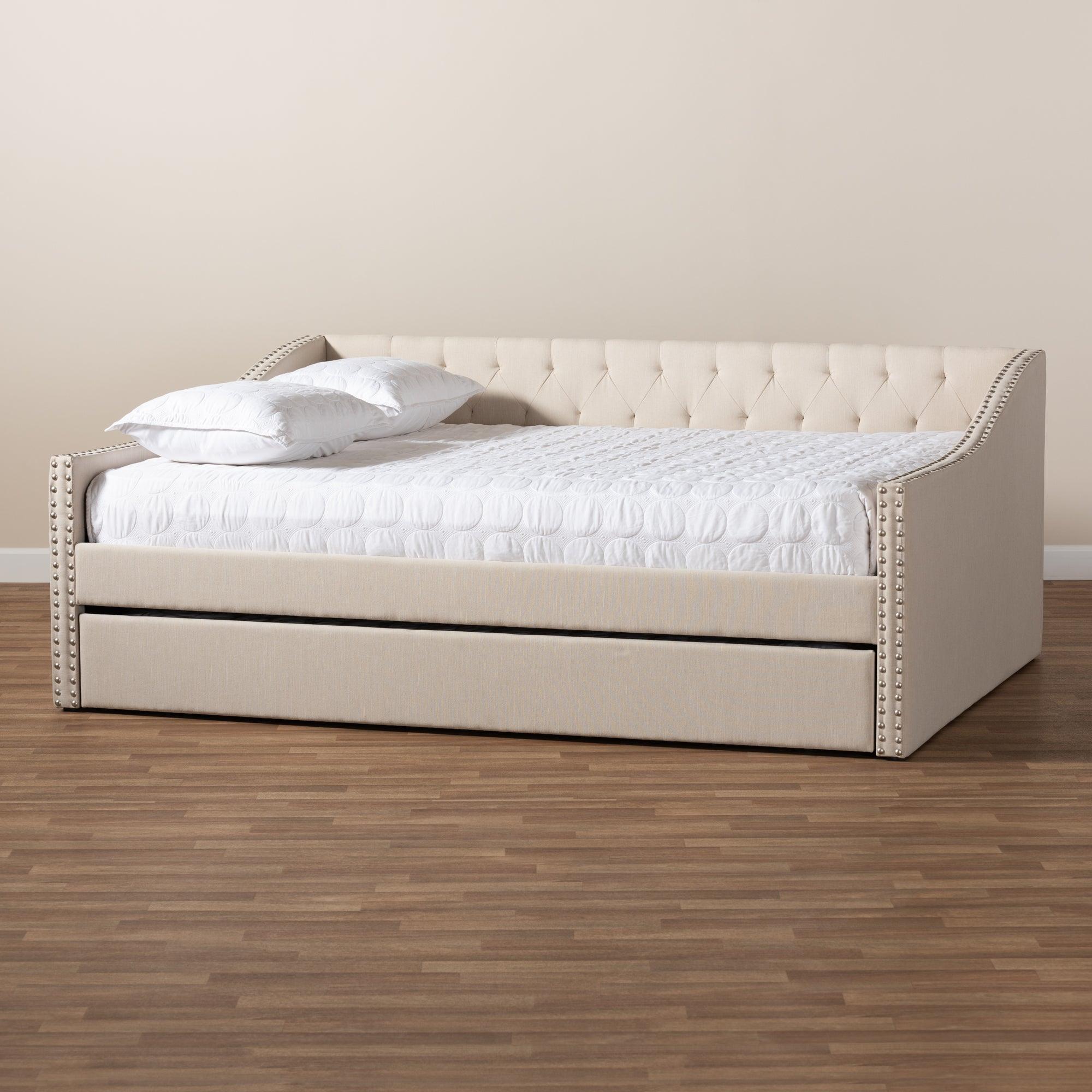 Haylie Modern and Contemporary Fabric Upholstered Daybed with Roll-Out Trundle Bed