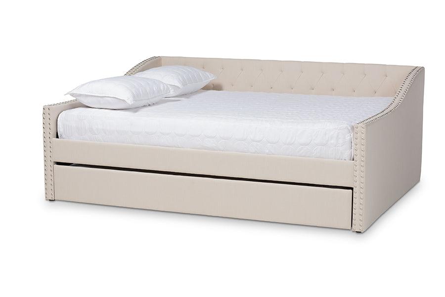 Haylie Modern and Contemporary Fabric Upholstered Daybed with Roll-Out Trundle Bed