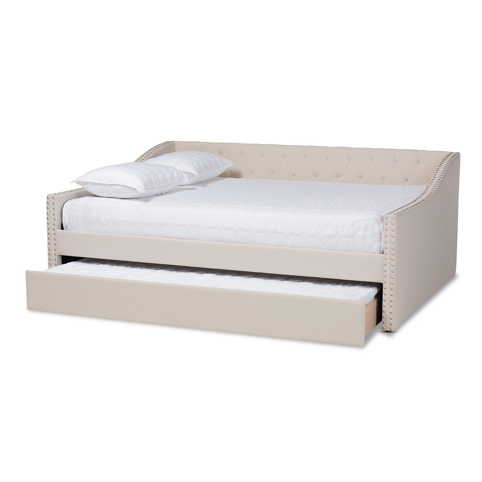 Haylie Modern and Contemporary Fabric Upholstered Daybed with Roll-Out Trundle Bed