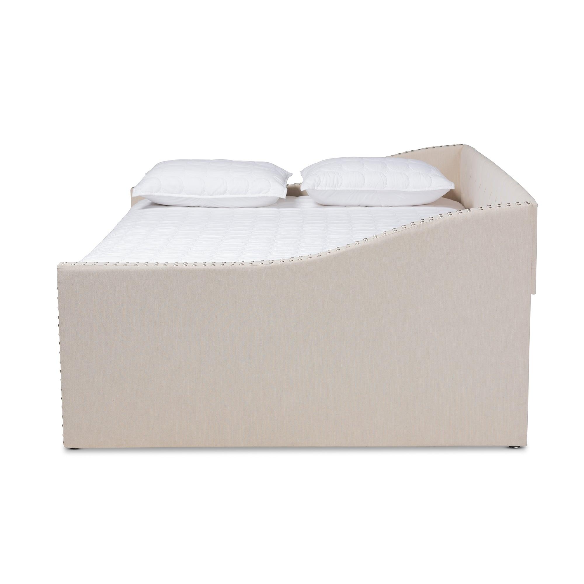 Haylie Modern and Contemporary Fabric Upholstered Daybed with Roll-Out Trundle Bed