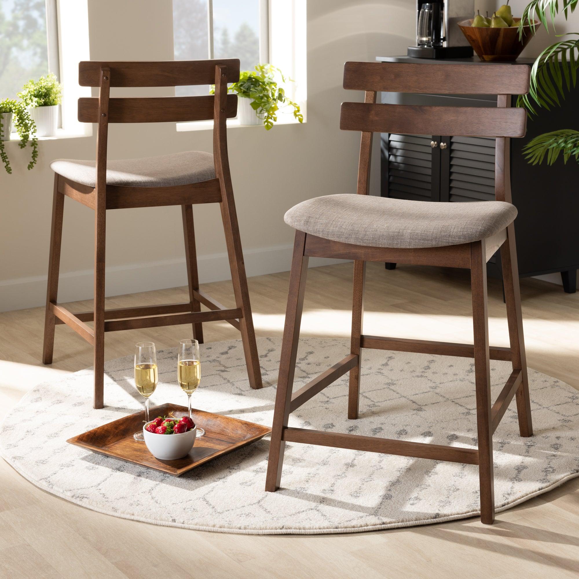 Larine Modern and Contemporary Light Fabric Upholstered Finished 2-Piece Wood Counter Stool Set