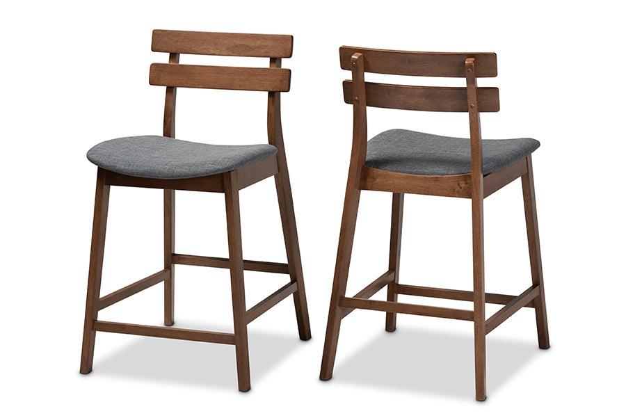 Larine Modern and Contemporary Dark Fabric Upholstered Finished 2-Piece Wood Counter Stool Set