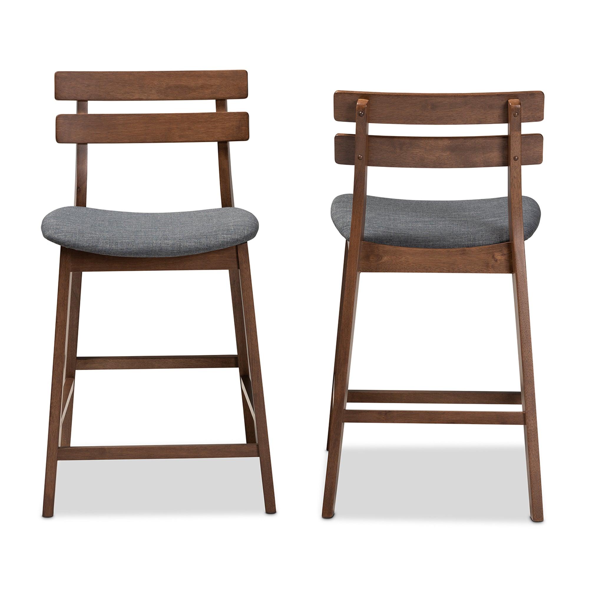 Larine Modern and Contemporary Dark Fabric Upholstered Finished 2-Piece Wood Counter Stool Set