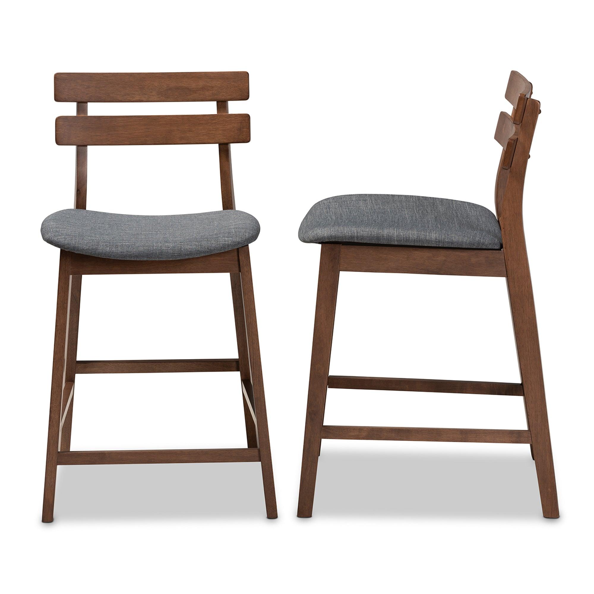 Larine Modern and Contemporary Dark Fabric Upholstered Finished 2-Piece Wood Counter Stool Set