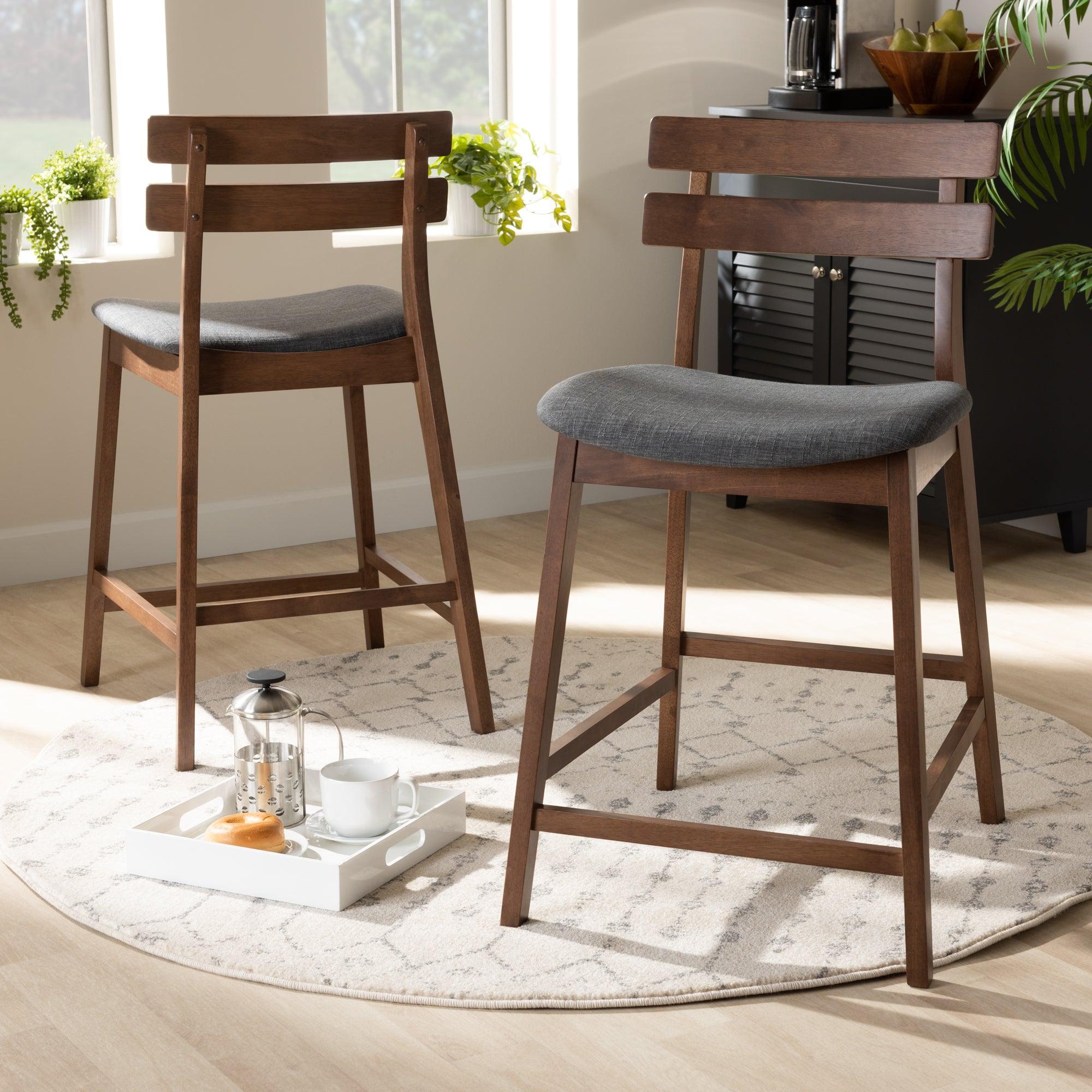 Larine Modern and Contemporary Dark Fabric Upholstered Finished 2-Piece Wood Counter Stool Set