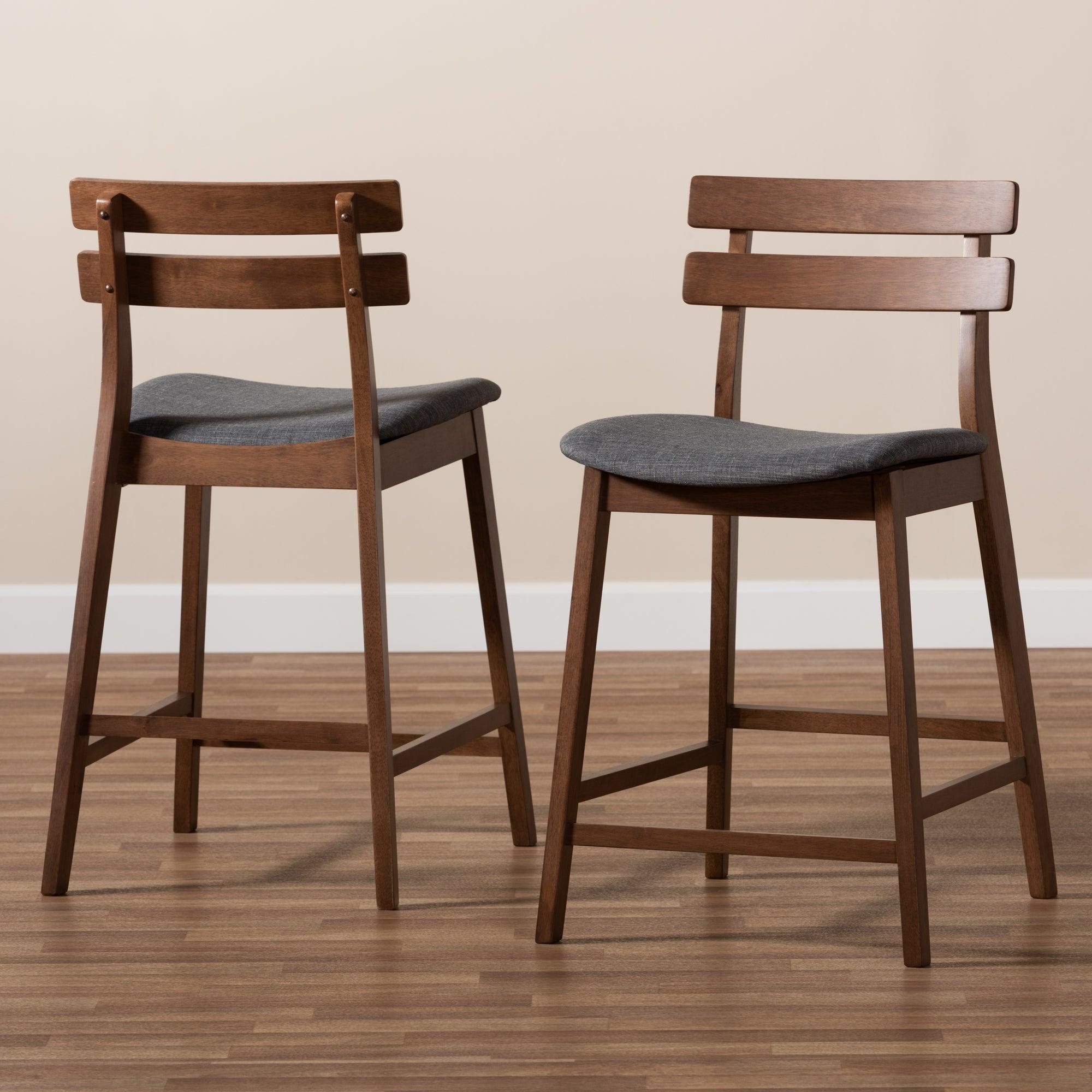 Larine Modern and Contemporary Dark Fabric Upholstered Finished 2-Piece Wood Counter Stool Set