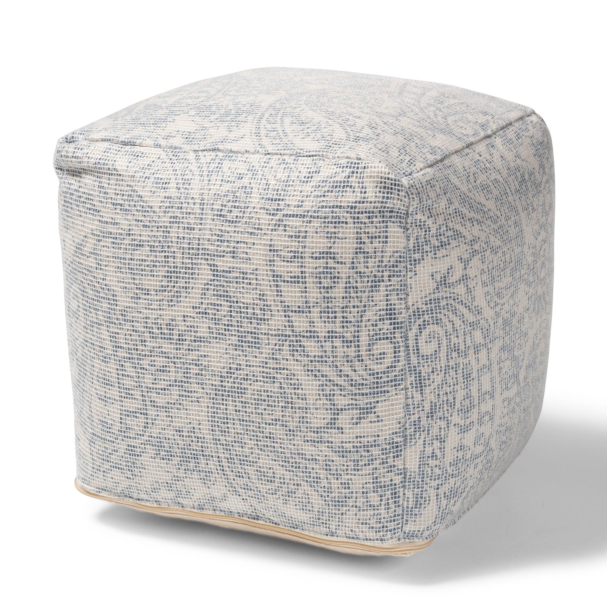 Juvita Modern and Contemporary and Handwoven Cotton Paisley Pouf Ottoman